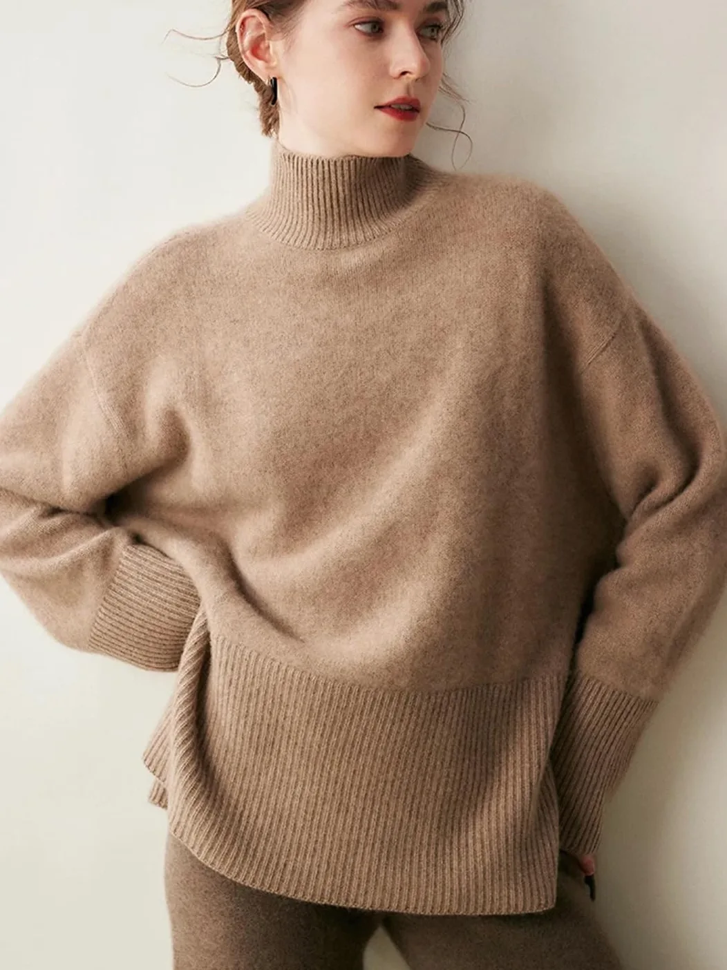 Fnfmrfmr Damski sweter oversize z długim rękawem luźny sweter grube ciepłe swetry