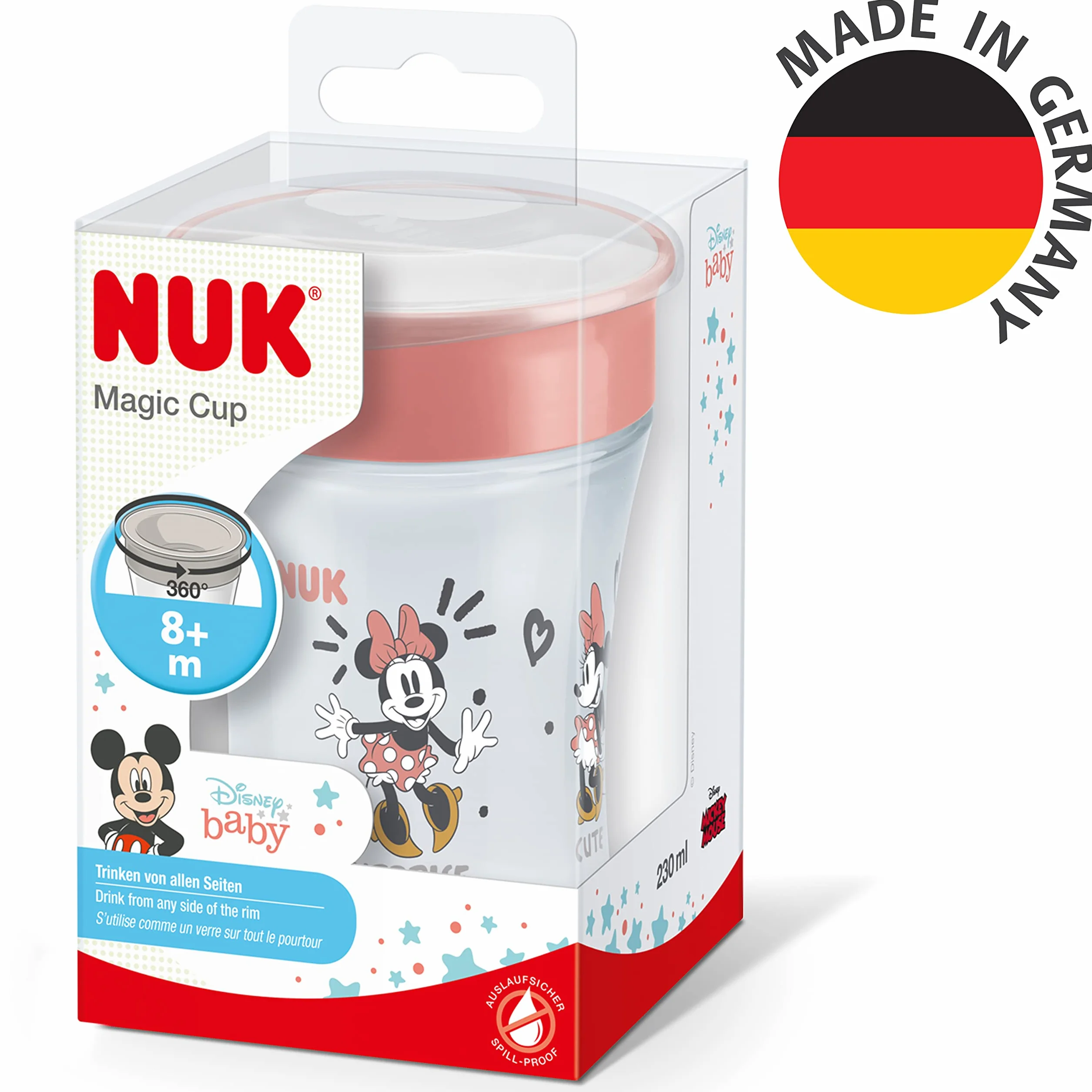 Kubek niekapek NUK Disney Magic Cup | Krawędź zapobiegająca rozlaniom 360° Anti-Spill | 8+ miesięcy | Wolny od BPA | 230 ml | Disney Myszka Minnie