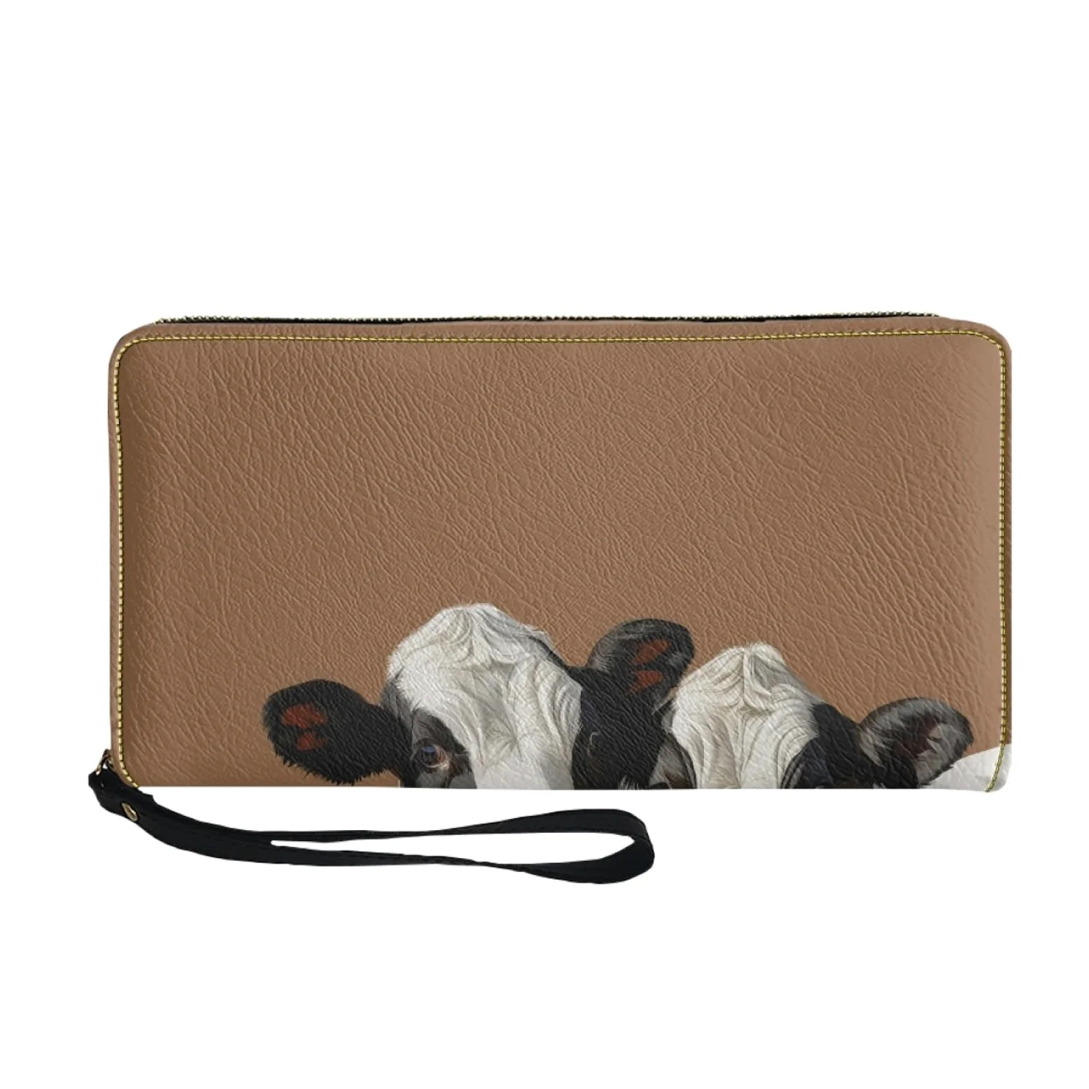 Portfel damski z portfelem na karty damskie, trwały, lekki i praktyczny portfel skórzany z kilkoma przegródkami i zapinanym na zamek etui na karty, Model brązowej krowy, 11x20cm/3 Pièce, Nowoczesny