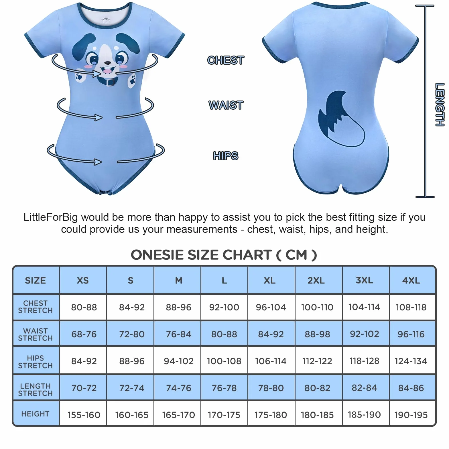 LittleForBig Jedwabisty kombinezon jednoczęściowa piżama body - Little Blue Onesie Body Pure Puppy Pattern