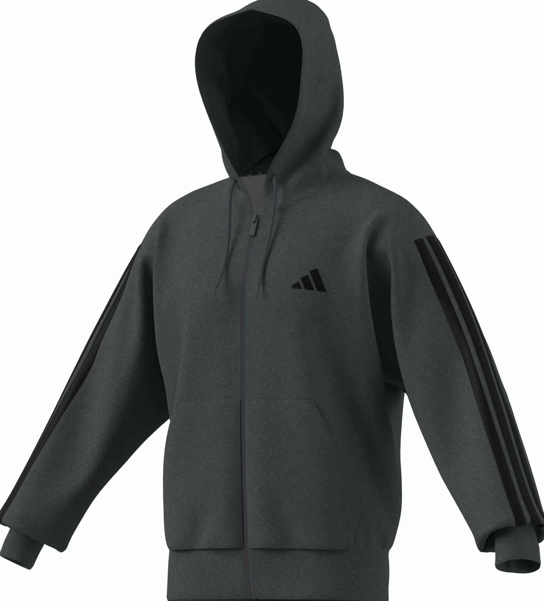 adidas Mezczyzni Essential Three Stripes Fleece Zipper Hoodie Sweatshirt, dark grey heather/black, S