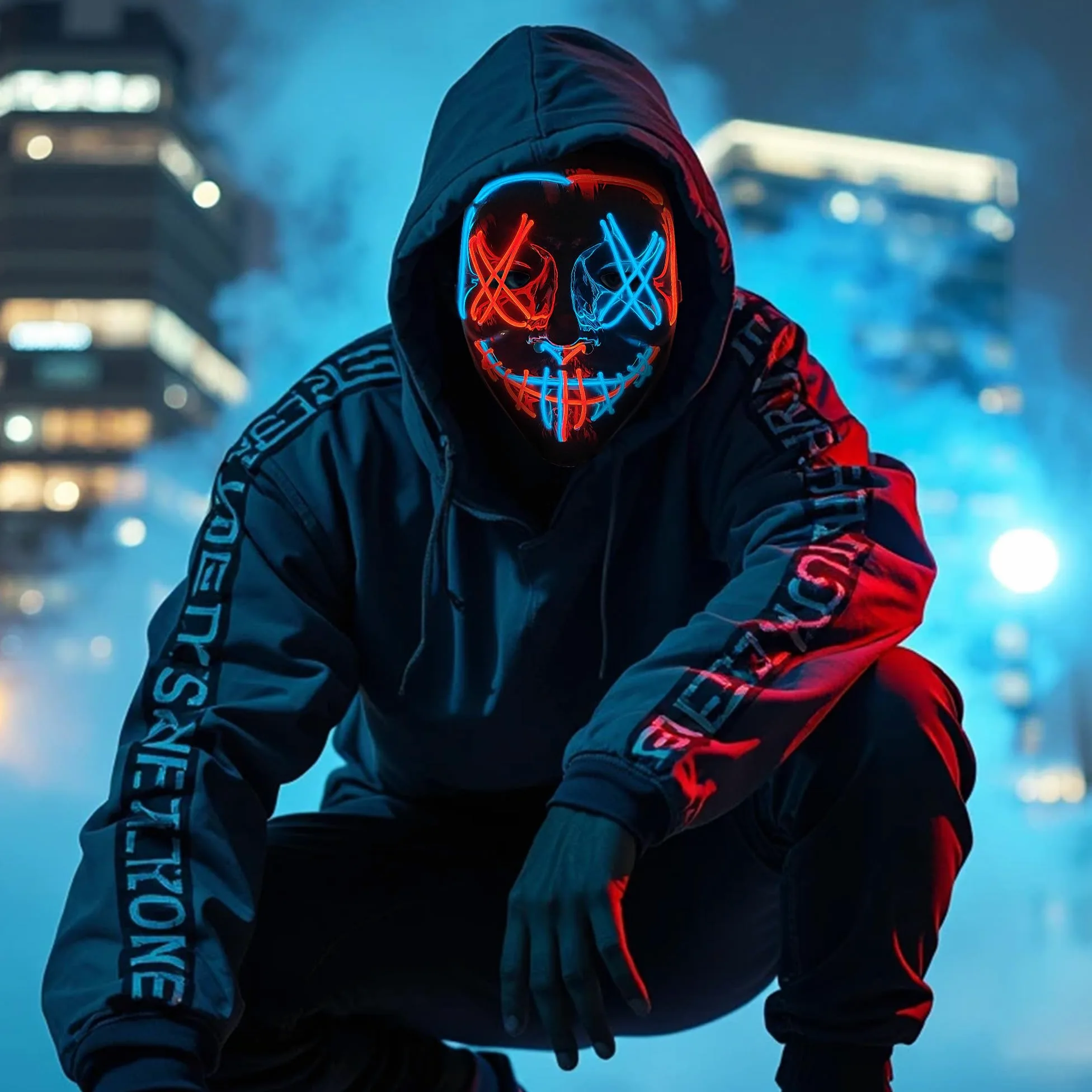 2 sztuki masek na Halloween, świecące maski oczyszczające LED, kostium cosplay dla mężczyzn i kobiet, straszna twarz, na imprezę, karnawał, prezent, 2 szt