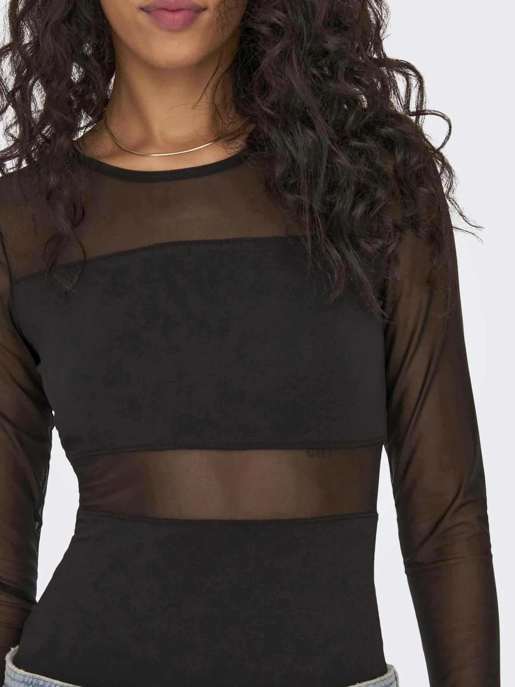 ONLY Damskie body Onlesther L/S Mesh Bodystocking JRS Body czarny M