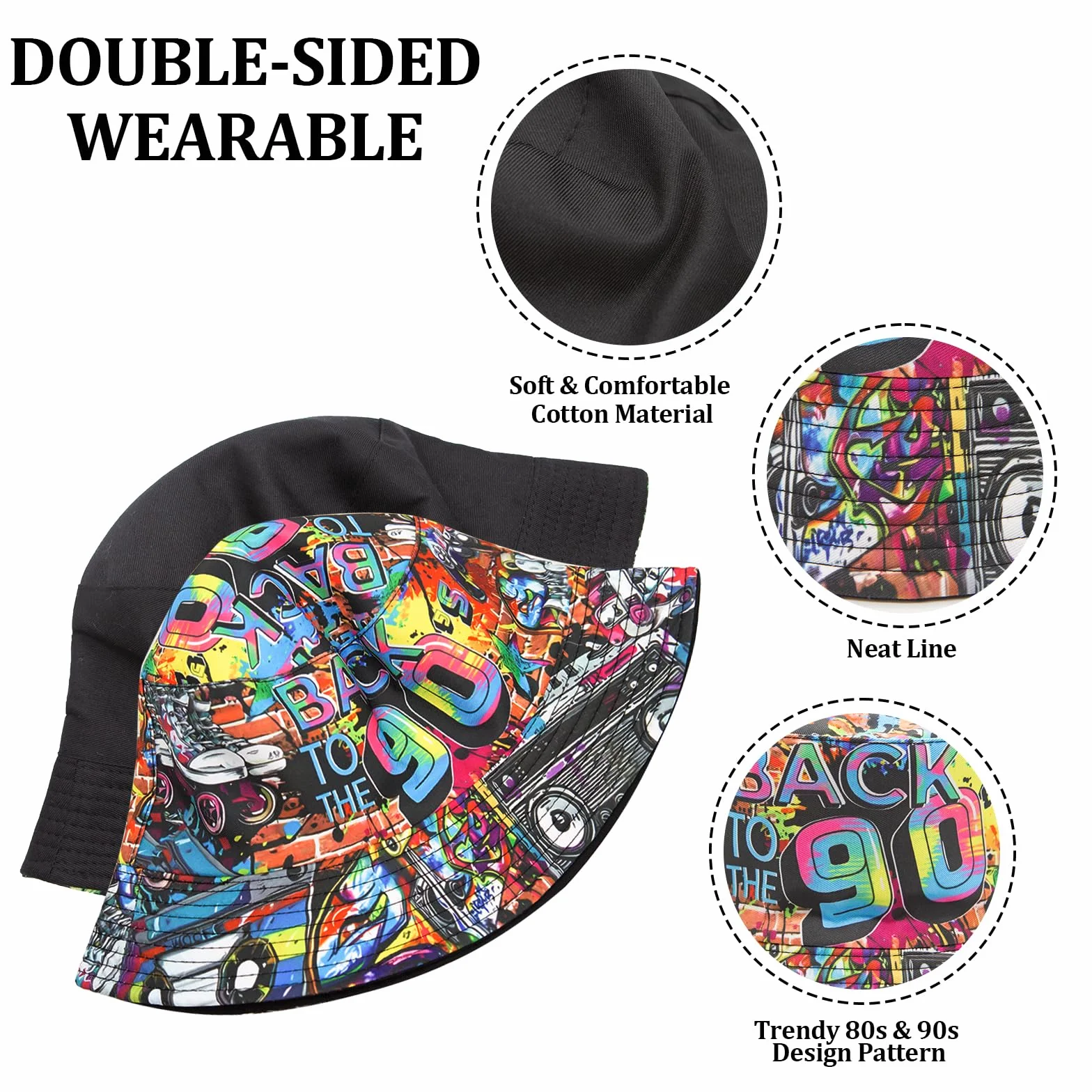 YAMEIZE Kapelusz typu bucket retro lata 80 dwustronny vintage dla kobiet mężczyzn nastolatków