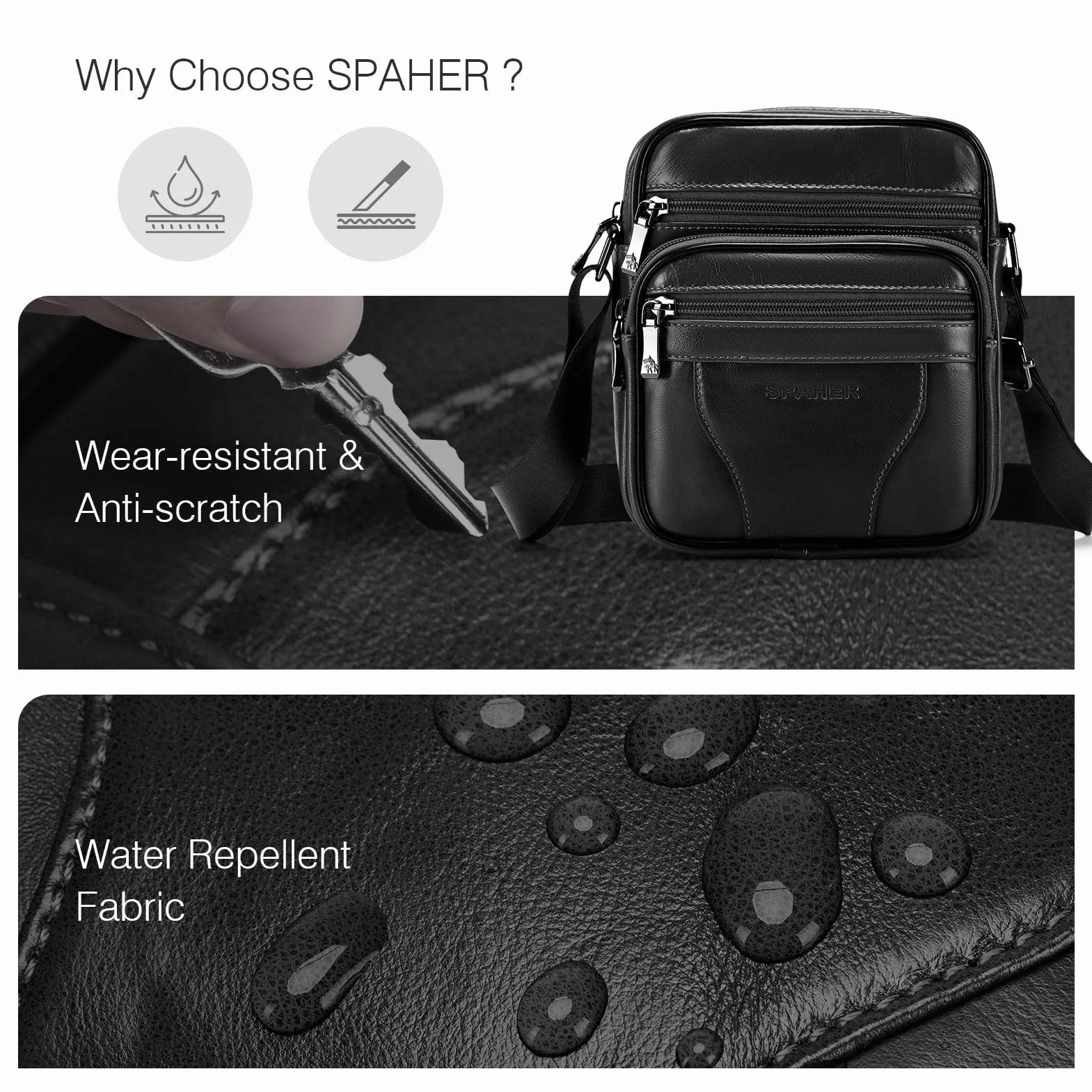 SPAHER Męskie Torby na Ramię Skórzana Torba Podręczna na Ramię Męska Duża Torebka Listonoszka Saszetka Męska Skórzana Shoulder Messenger Crossbody Bag Men Hand Bag