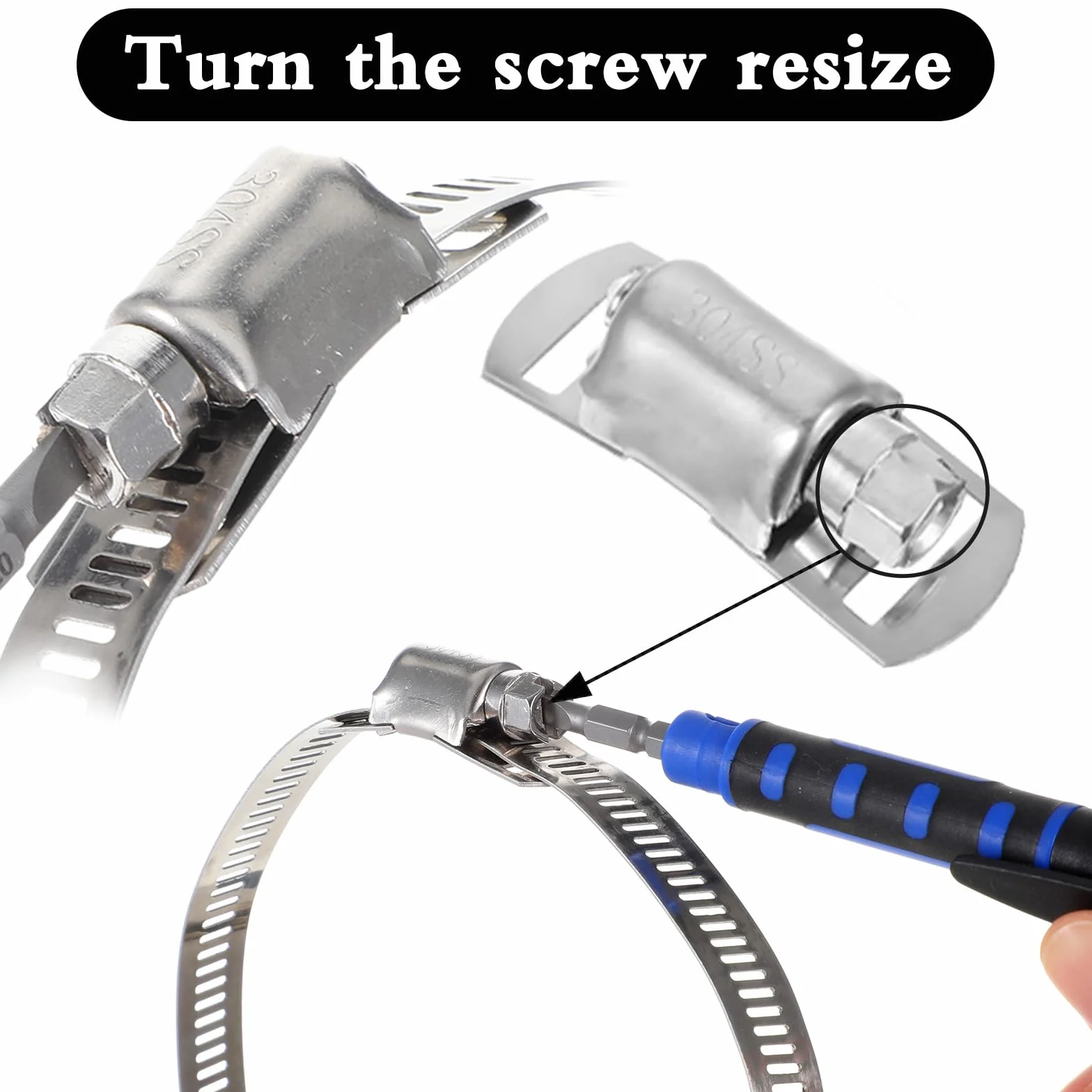 Zaciski do węży ze stali nierdzewnej, zaciski do węża, regulowane, zaciski, obejmy do węża, obejmy do węży, bez uszkodzeń, z 6 przyłączami, kolor srebrny