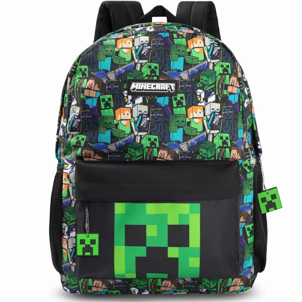 Minecraft Opcje plecaka szkolnego dla chłopców, plecak dla graczy z pnączami, zombie, szkieletem, endermana i pająkiem jaskini, torba z postaciami do szkoły, podróży, gier, jednodniowych wycieczek |