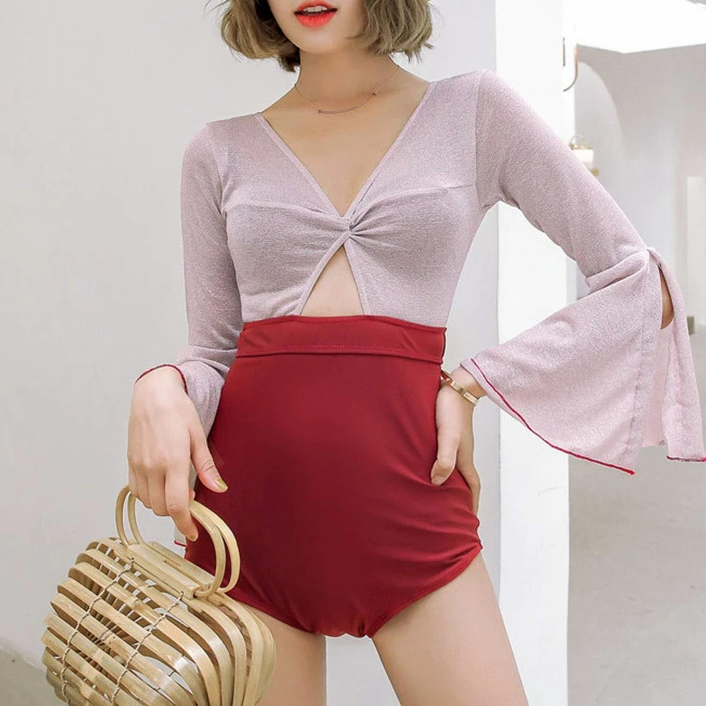 Dwuczęściowy strój kąpielowy damski jednoczęściowy strój kąpielowy w stylu vintage kontrola brzucha bez pleców kostiumy kąpielowe zestaw bikini (czerwony XL)
