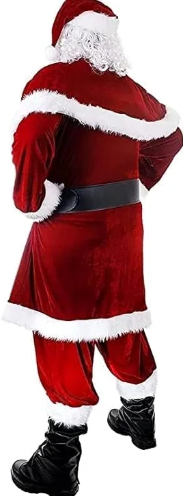 7 szt. kostium Świętego Mikołaja zestaw świąteczny Plus Size Deluxe aksamitny kostium Świętego Mikołaja dla mężczyzn dorosłych nastolatków