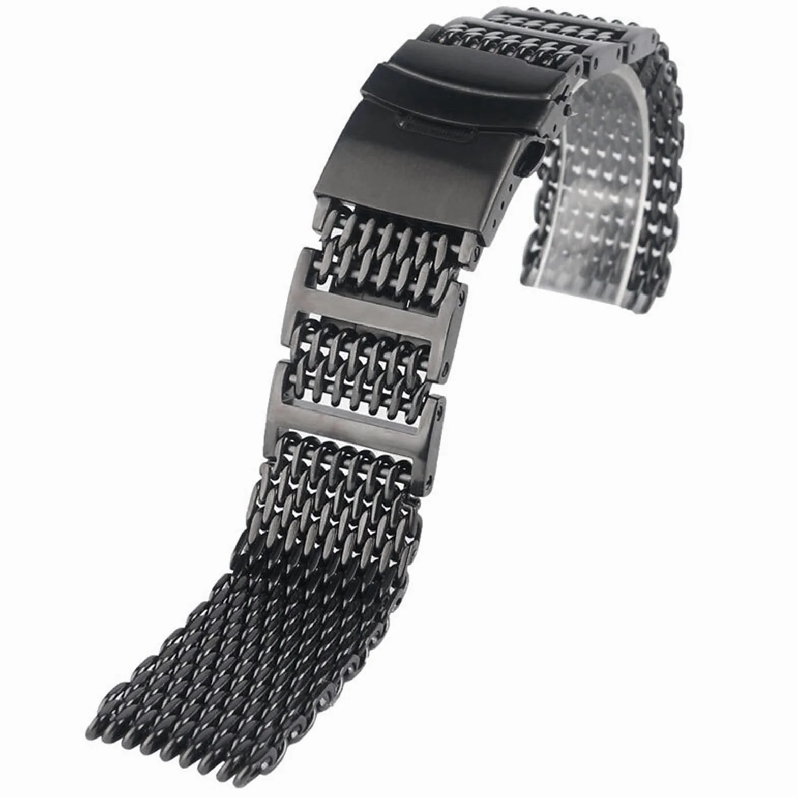 20/22/24mm Mesh Pasek ze stali nierdzewnej Czarny pasek do zegarka Wymiana bransoletki (szerokość pasma: 20mm)