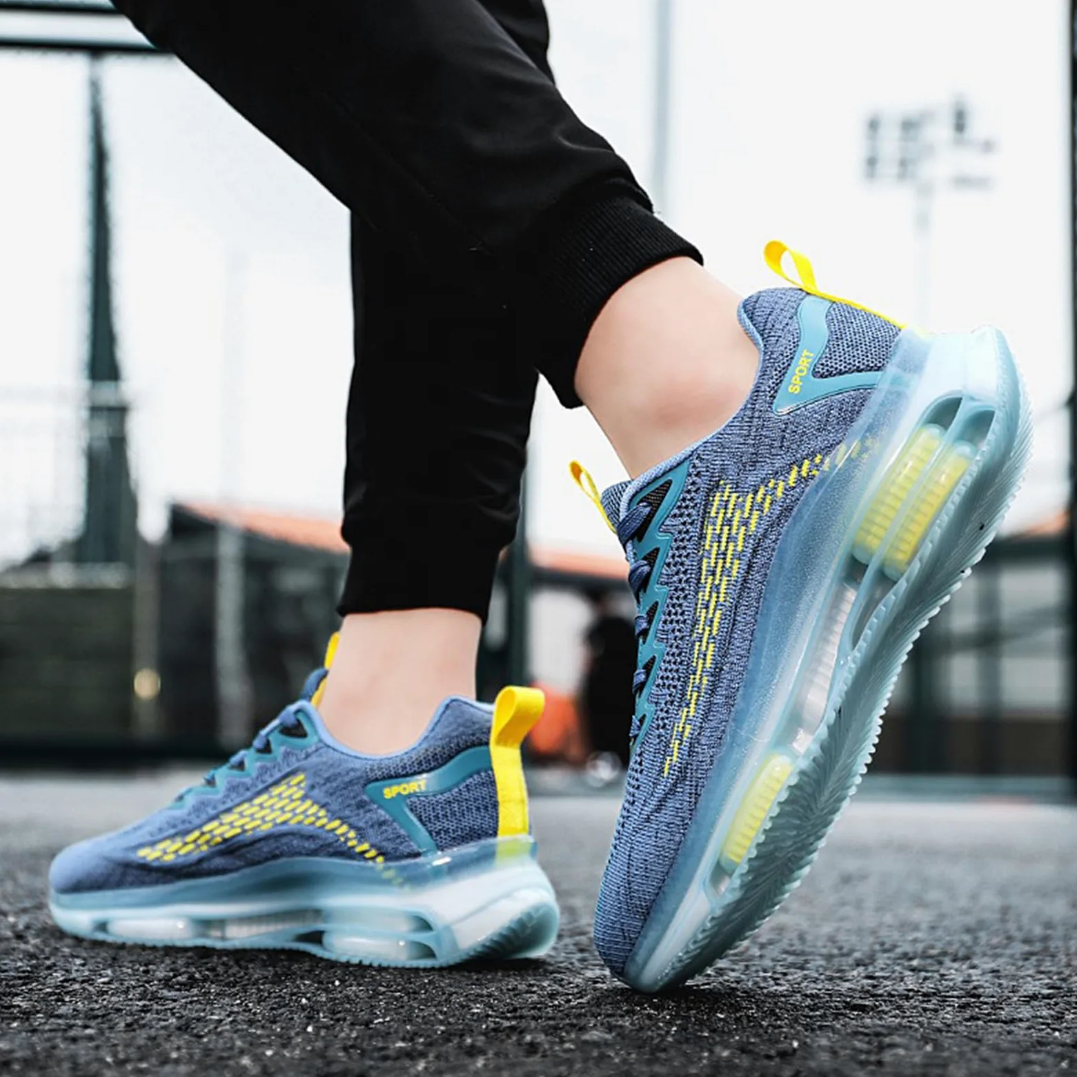 Hitmars Sneakersy męskie do biegania, buty sportowe, oddychające, lekkie buty do chodzenia, do aktywności na świeżym powietrzu, buty do biegania, sportowe, sneakersy, czarne, niebieskie, rozmiar 39-48