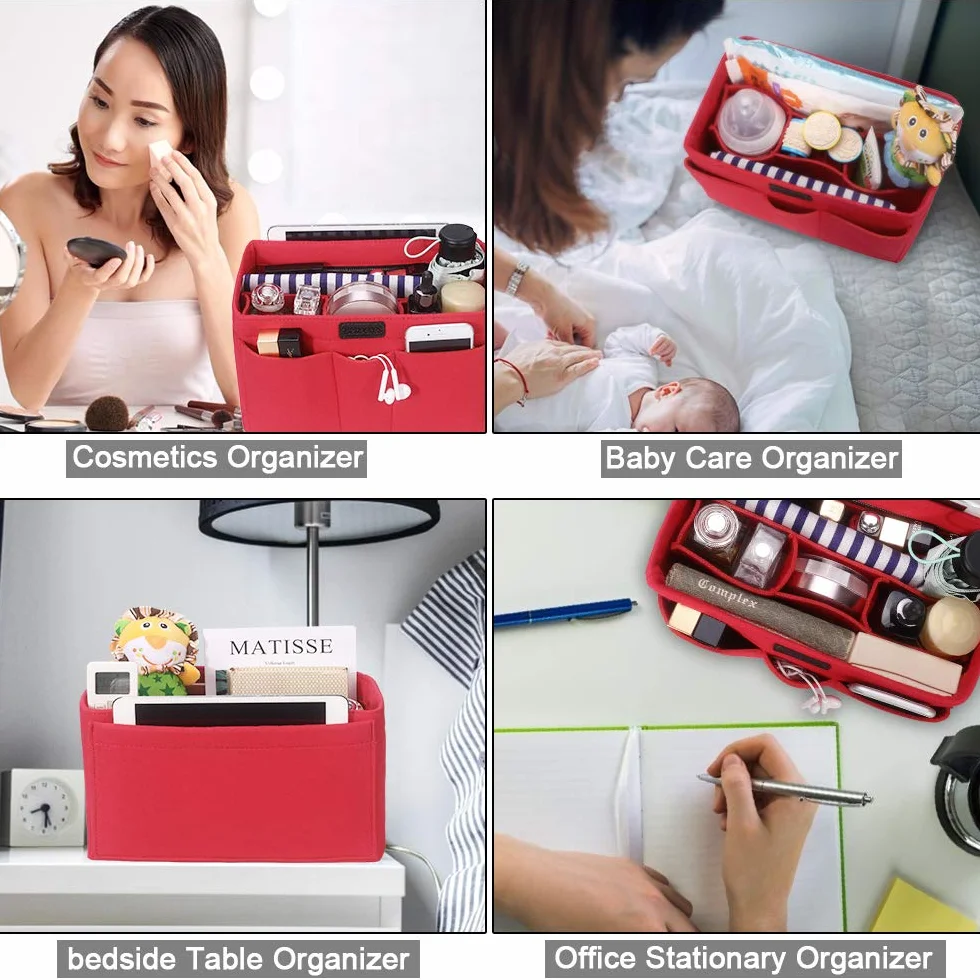 Organizer do torebki, dla kobiet, pasuje do torebki Speedy czy Neverfull, czerwony, l, piórnik