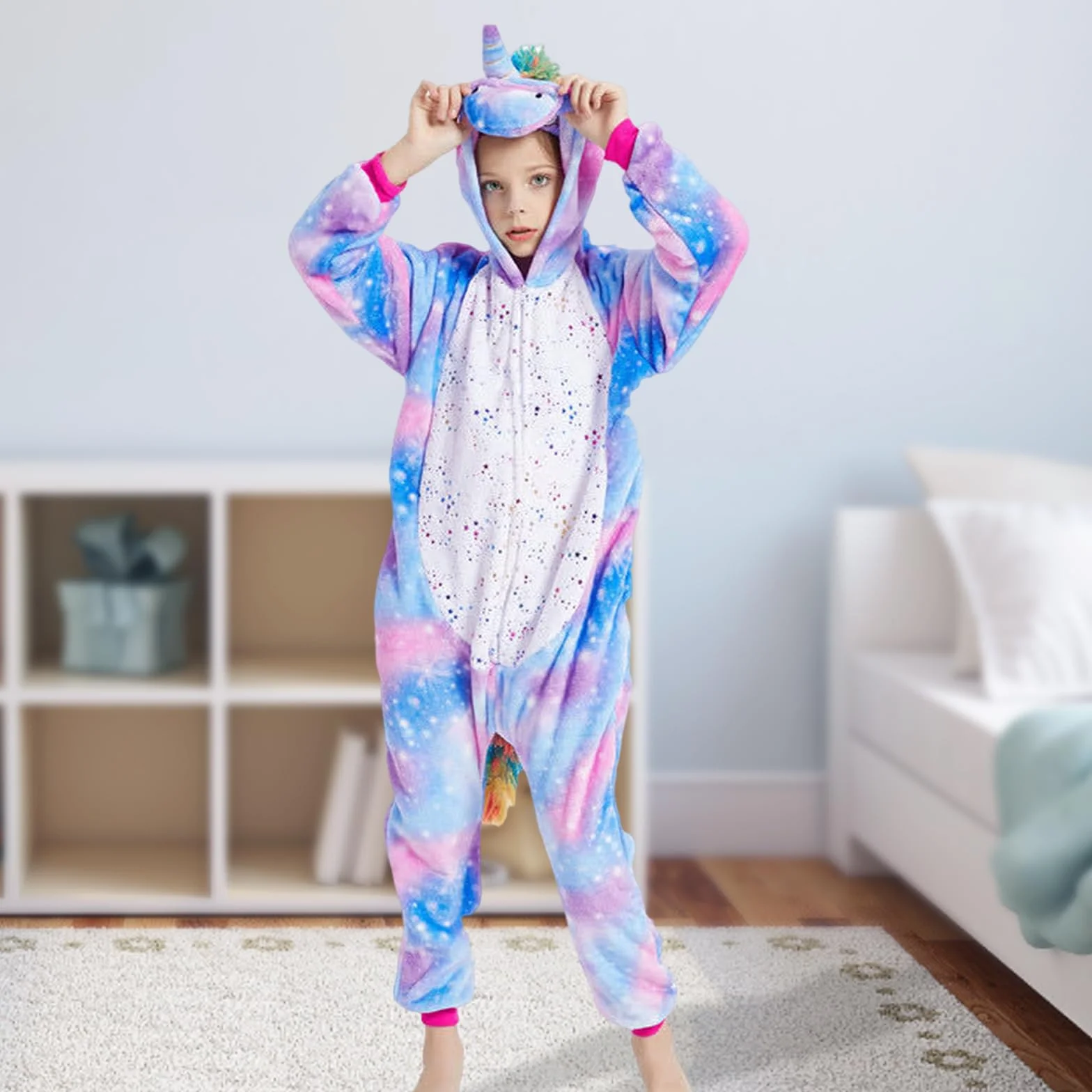 Jednorożec kombinezon do spania dla dziewcząt z kapturem Onesie