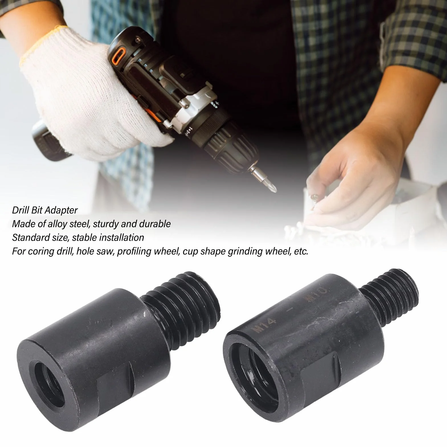 Adapter do gwintownika M10 na M14, 2 sztuki prętów przedłużających do otworów, szlifierki kątowej z konwerterem, do precyzyjnego wiercenia w wąskich warunkach
