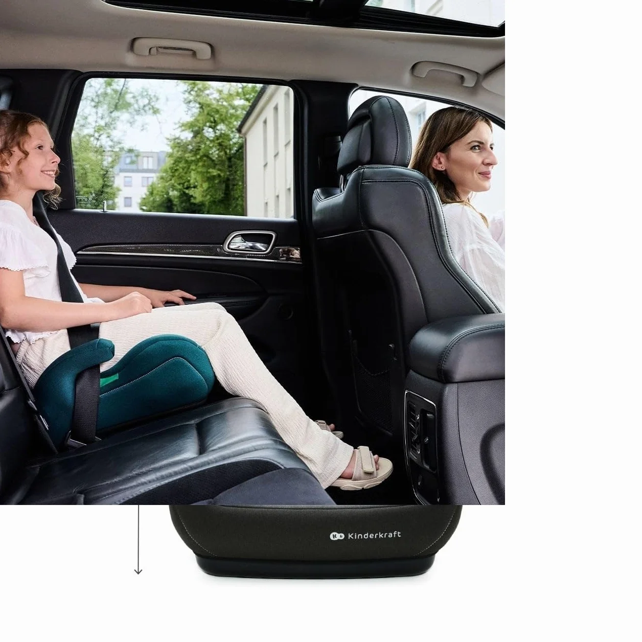 Kinderkraf I-BOOST 2, Siedzisko samochodowe i-Size R129, dla dzieci 125–150 cm (ok. 6–12 lat), Lekkie 1,2 kg, Montaż na pas samochodowy, Miękkie siedzisko, Zdejmowany pokrowiec, Szary