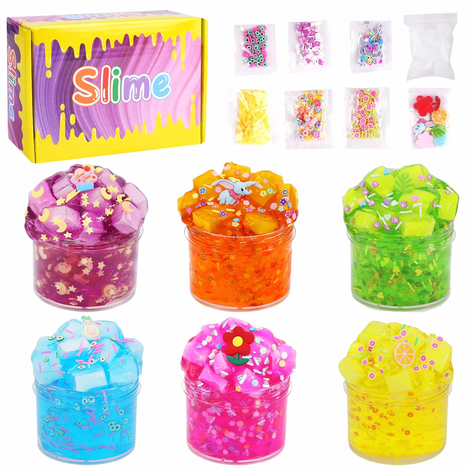 Ainiv Zestaw 6 sztuk Clear Slime, kolorowy, puszysty szlam dla dzieci, prezent na imprezę dla dzieci, urodziny, Wielkanoc, Boże Narodzenie, Nowy Rok, prezent dla dziewcząt i chłopców w wieku 6, 7, 8,