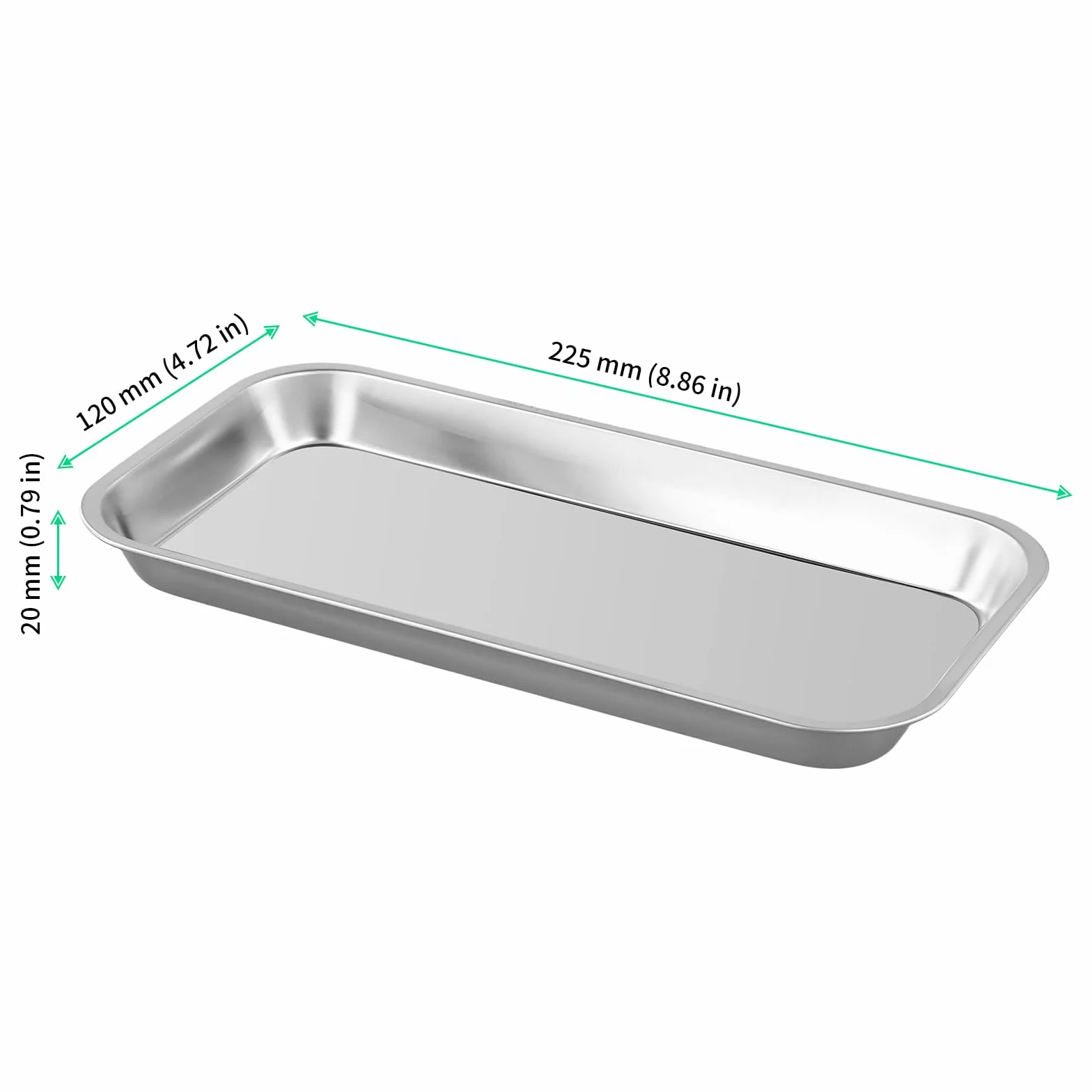 FUNSUEI 12 sztuk tac na instrumenty ze stali nierdzewnej, małe tace medyczne ze stali nierdzewnej, prostokątne tace ze stali nierdzewnej, do laboratoryjnych talerzy do serwowania, 22,5 x 12 x 2 cm