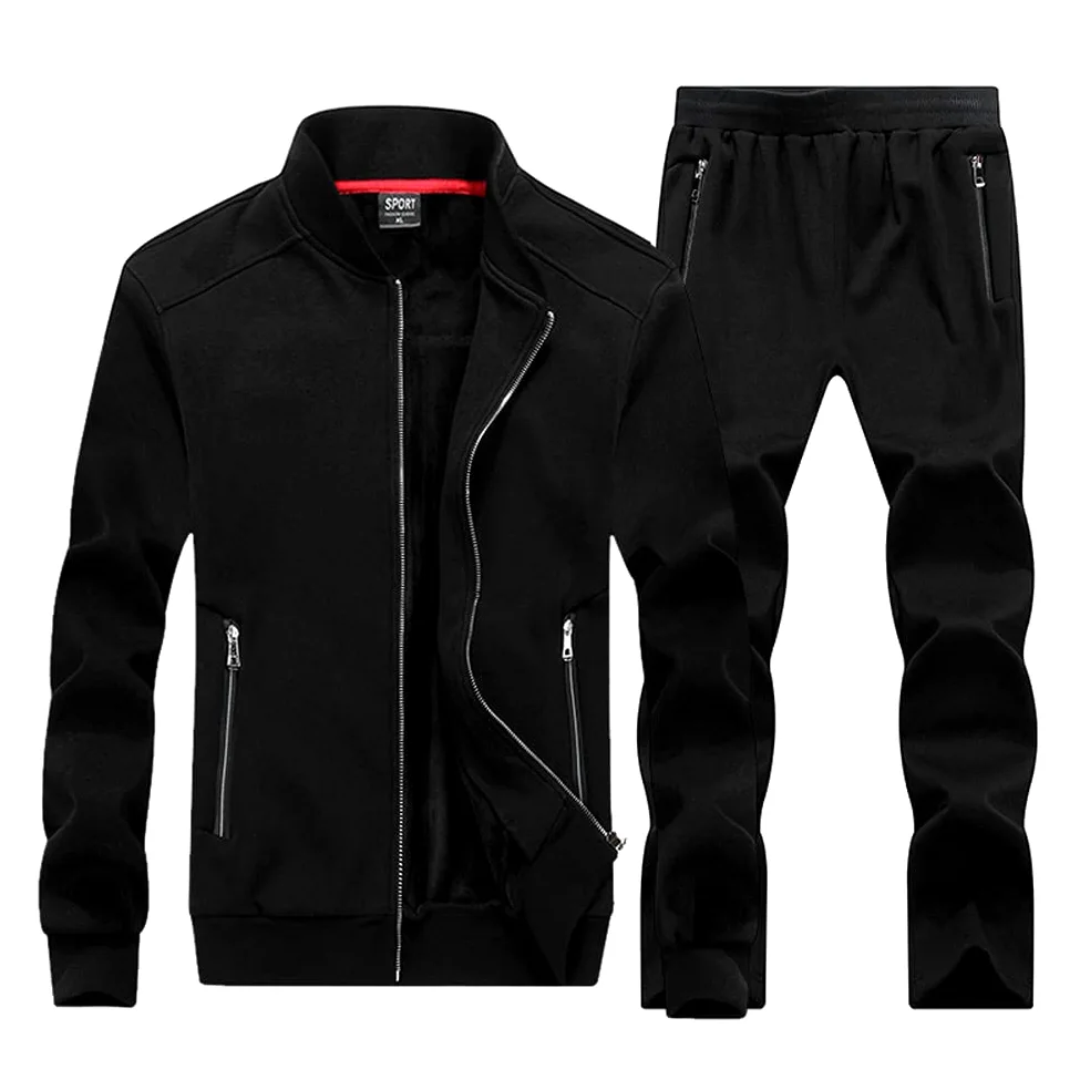 Dres treningowy męski na wiosnę jesień dres do biegania z długim rękawem zamek błyskawiczny garnitur do joggingu bluza i spodnie do joggingu, zestaw ze stójką, kurtka dresowa, spodnie sportowe, strój rekreacyjny na siłownię, czarny A, 8XL