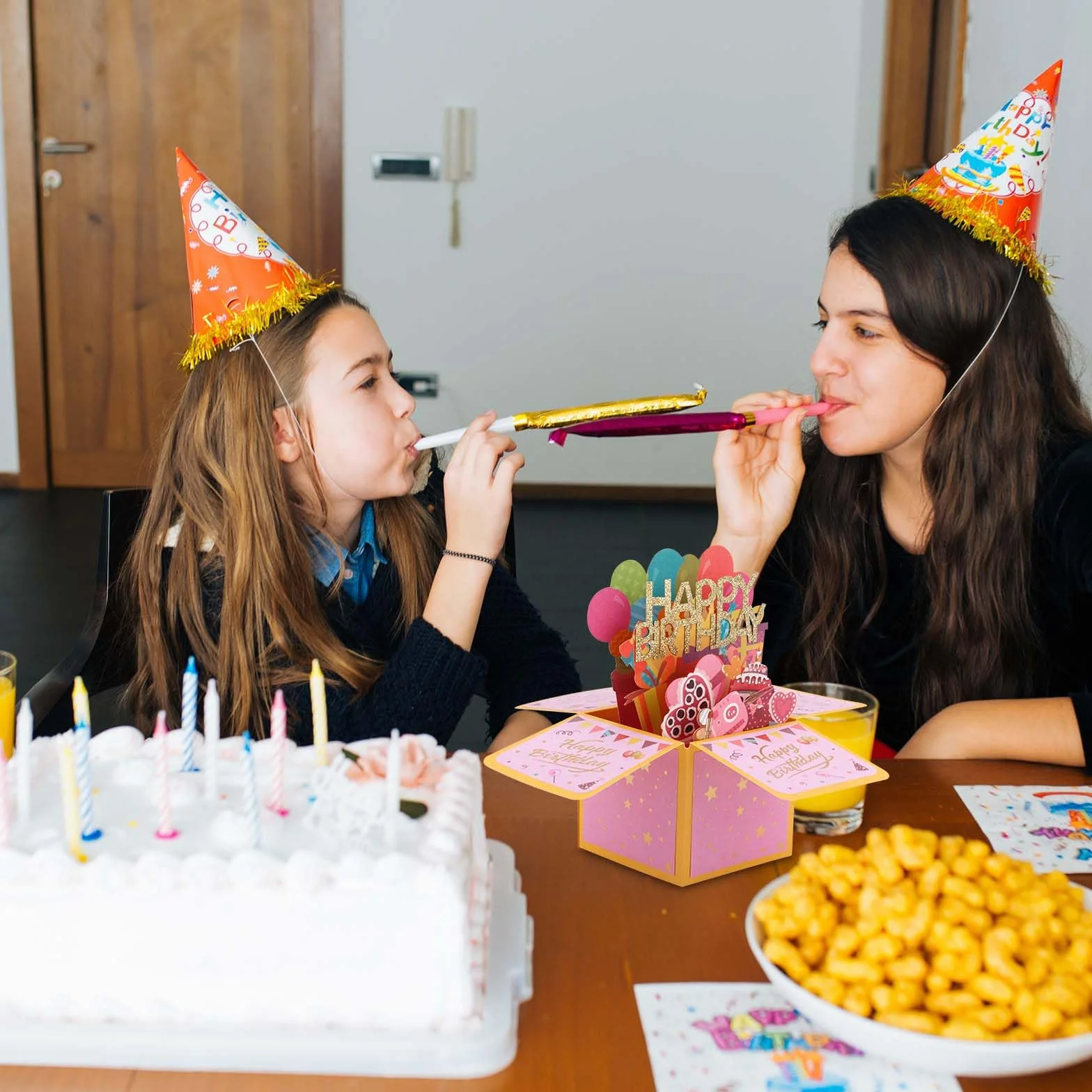 Urodzinowa Karta Pop-Up, Wielokolorowy Tort Balonowy Trójwymiarowe Pudełko z Kartkami Urodzinowymi i Kopertami Kreatywne Pudełko na Prezenty Urodzinowe dla Rodziny i Przyjaciół