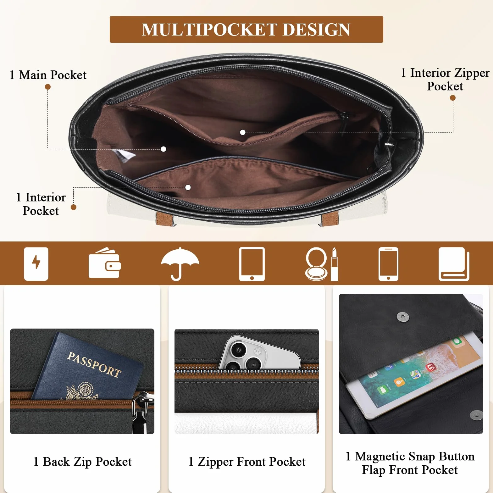 RAINSMORE Skórzana Torba na Ramię Crossbody Średnia