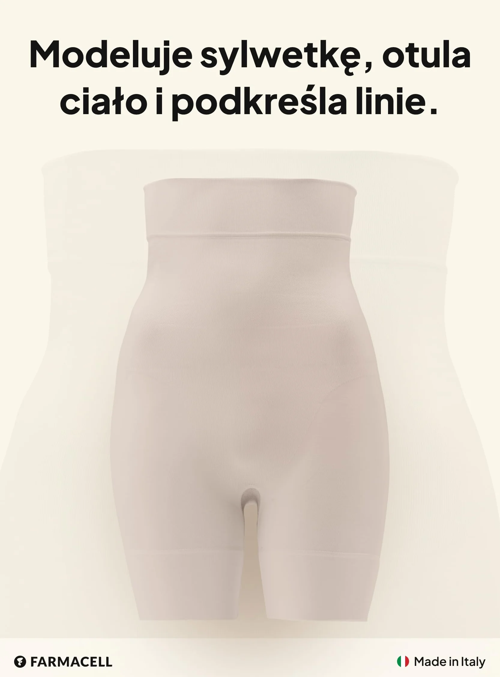 Farmacell Krótkie Szorty Modelujące Damskie, Kontrolą Brzucha, Push-Up, Made in Italy, 602