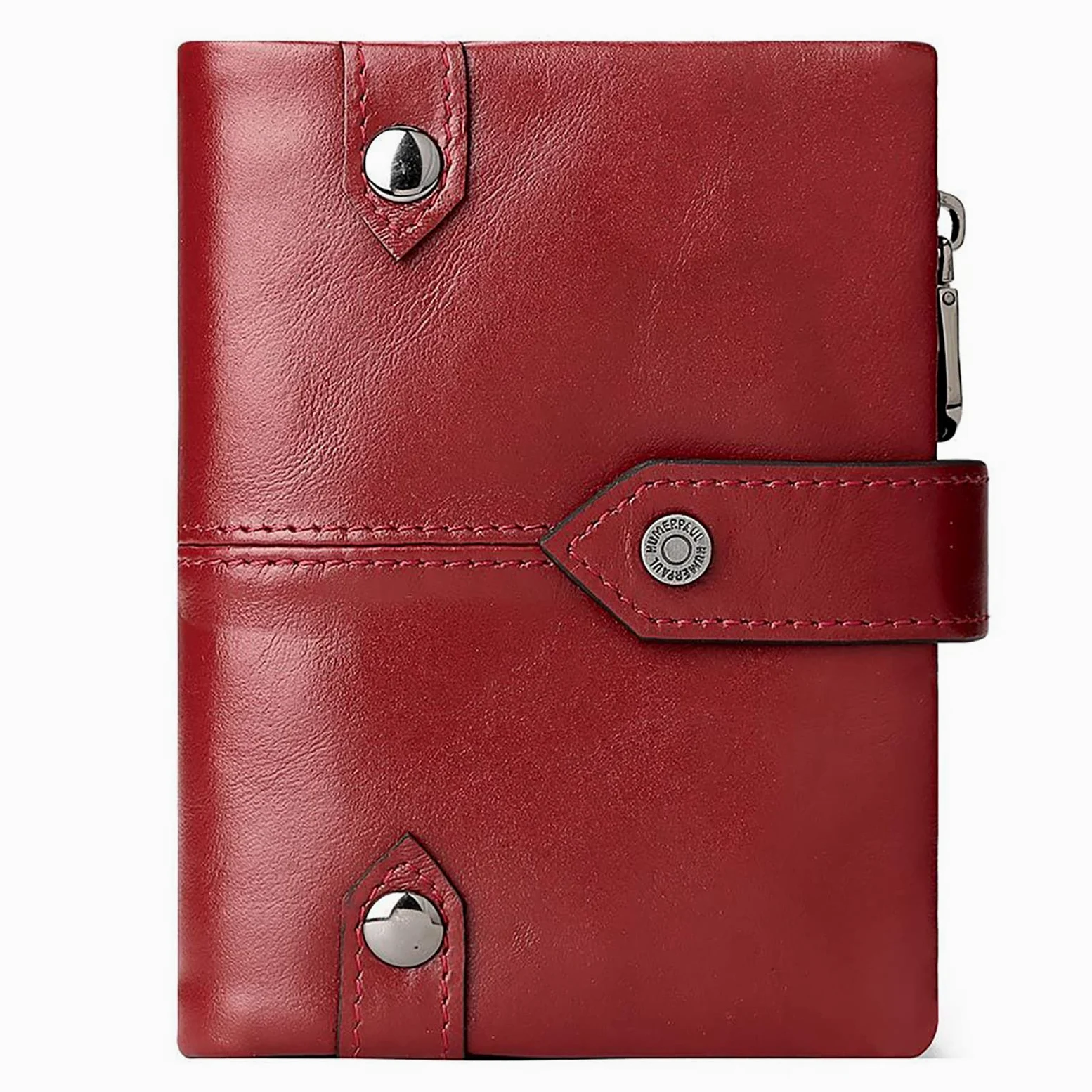 Portfele, Męskie portfele skórzane, smukła saszetka na monety i kieszeń zapinana zamek, etui karty kredytowe, skóra naturalna(Red)