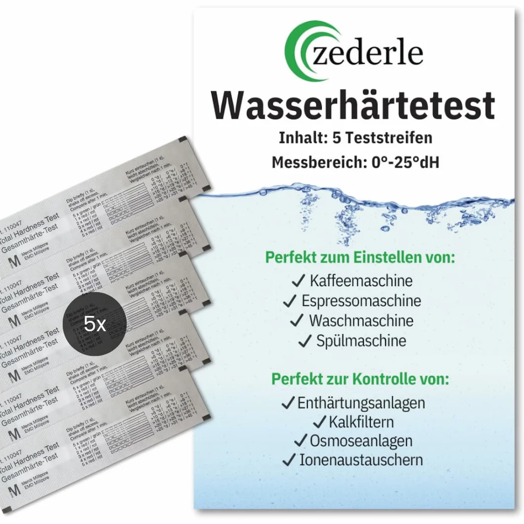 zederle 5 sztuk pasków testowych twardości wody, zestaw testowy pakowany pojedynczo, uszczelniony, niemiecki zakres twardości w dH°, test twardości wody, test wapna, test twardości całkowitej – do