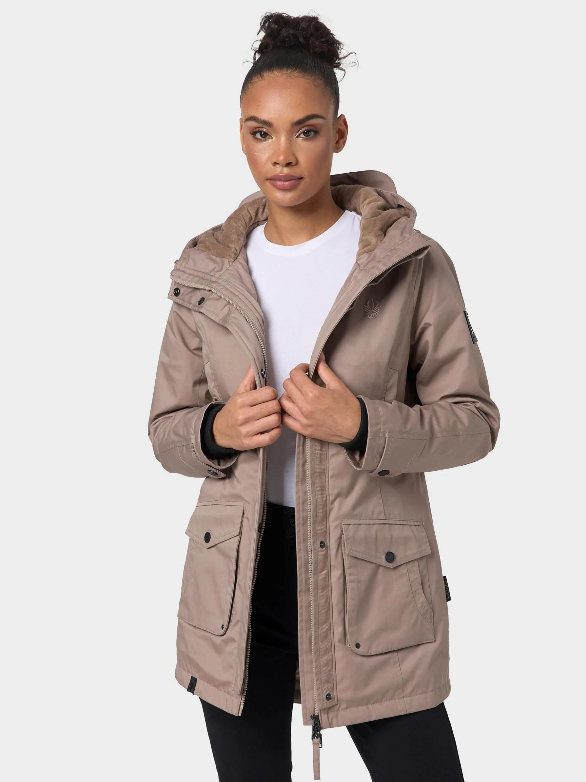 Navahoo Damska kurtka przejściowa, ciepły krótki płaszcz, parka zimowa, wodoszczelna, z kapturem, Brinjaa, XS-XXL