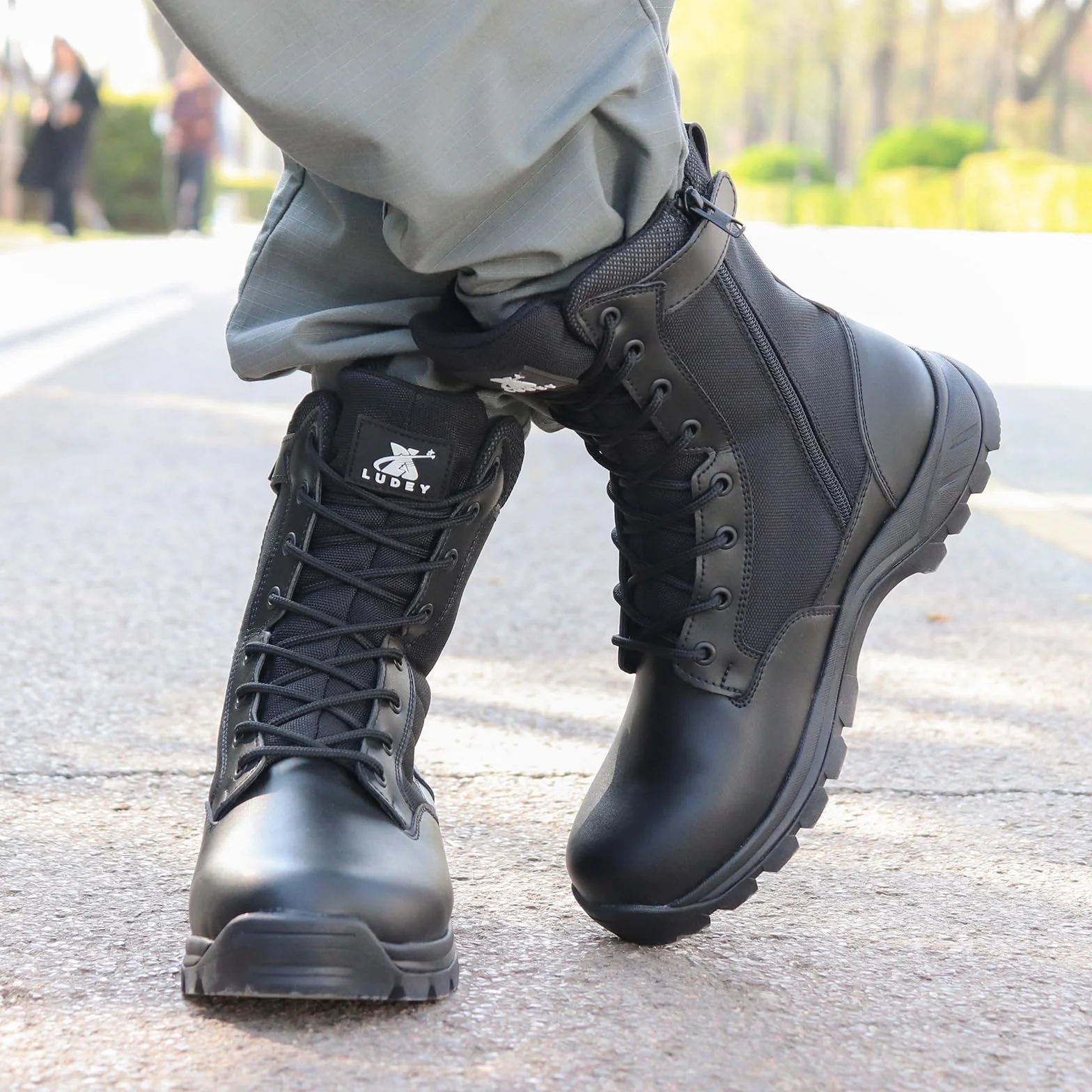 Męskie Buty Wojskowe, Przytulne Buty Bojowe, Wodoszczelne, Czarne Buty Taktyczne z Bocznym Zamkiem Błyskawicznym YKK, Model 928