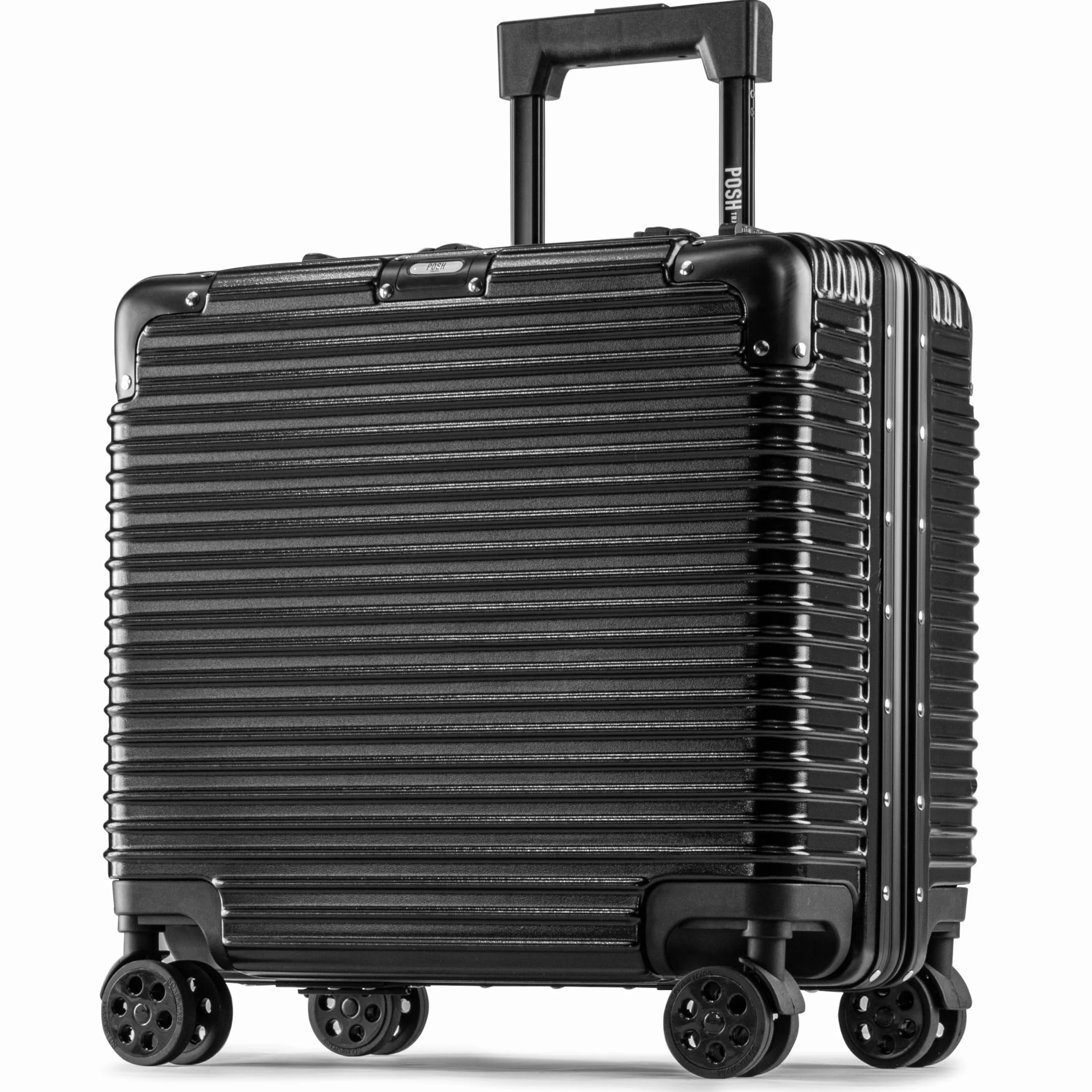 POSH Walizka pilotów, bagaż podręczny, twarda obudowa, aluminiowa rama i zamknięcie zatrzaskowe, 37 l, 45 x 43 x 25 cm, walizka na kółkach, 100% poliwęglan, zamek TSA, z 4 kółkami