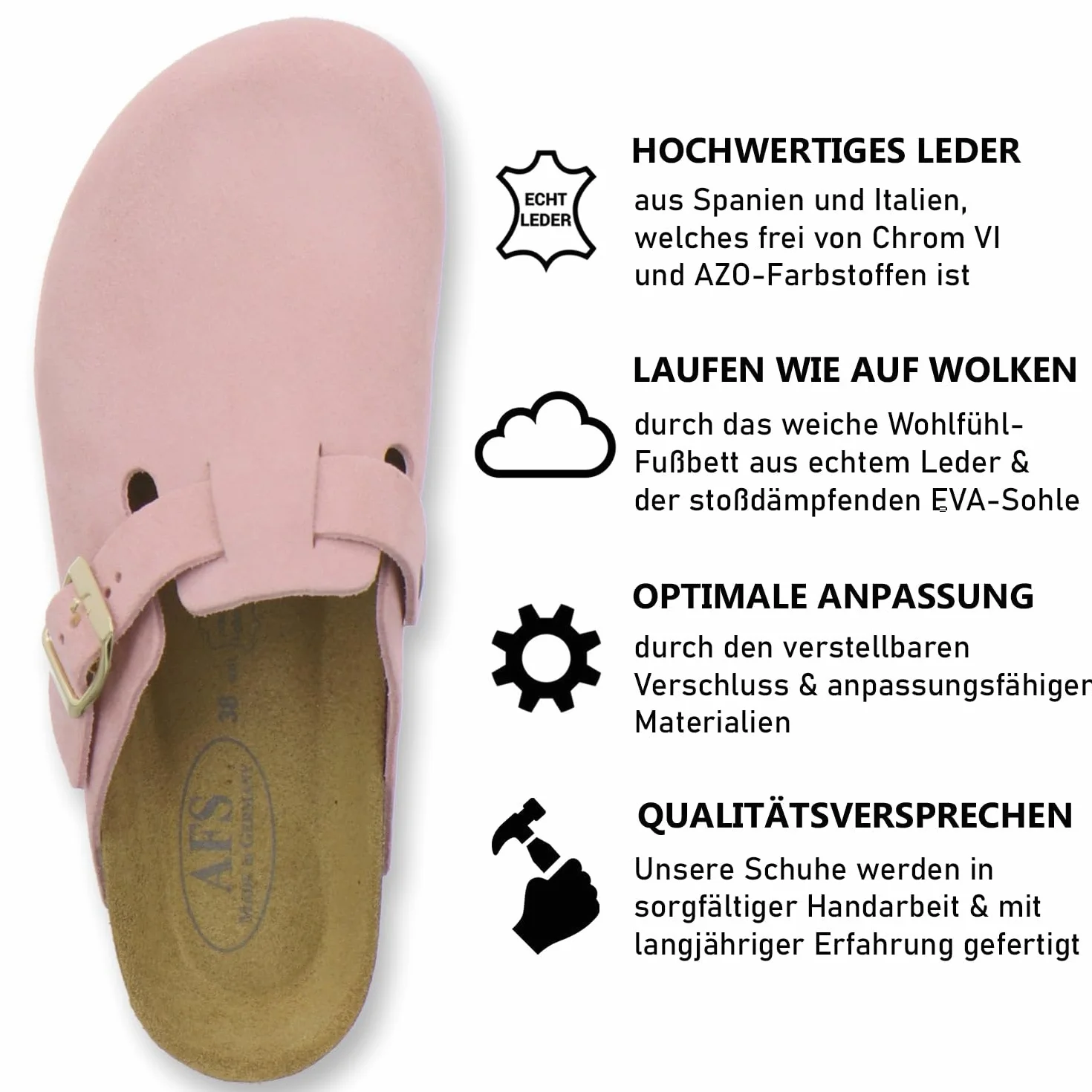 AFS-Schuhe 2900 damskie kapcie zamknięte chodaki ze skóry Made in Germany