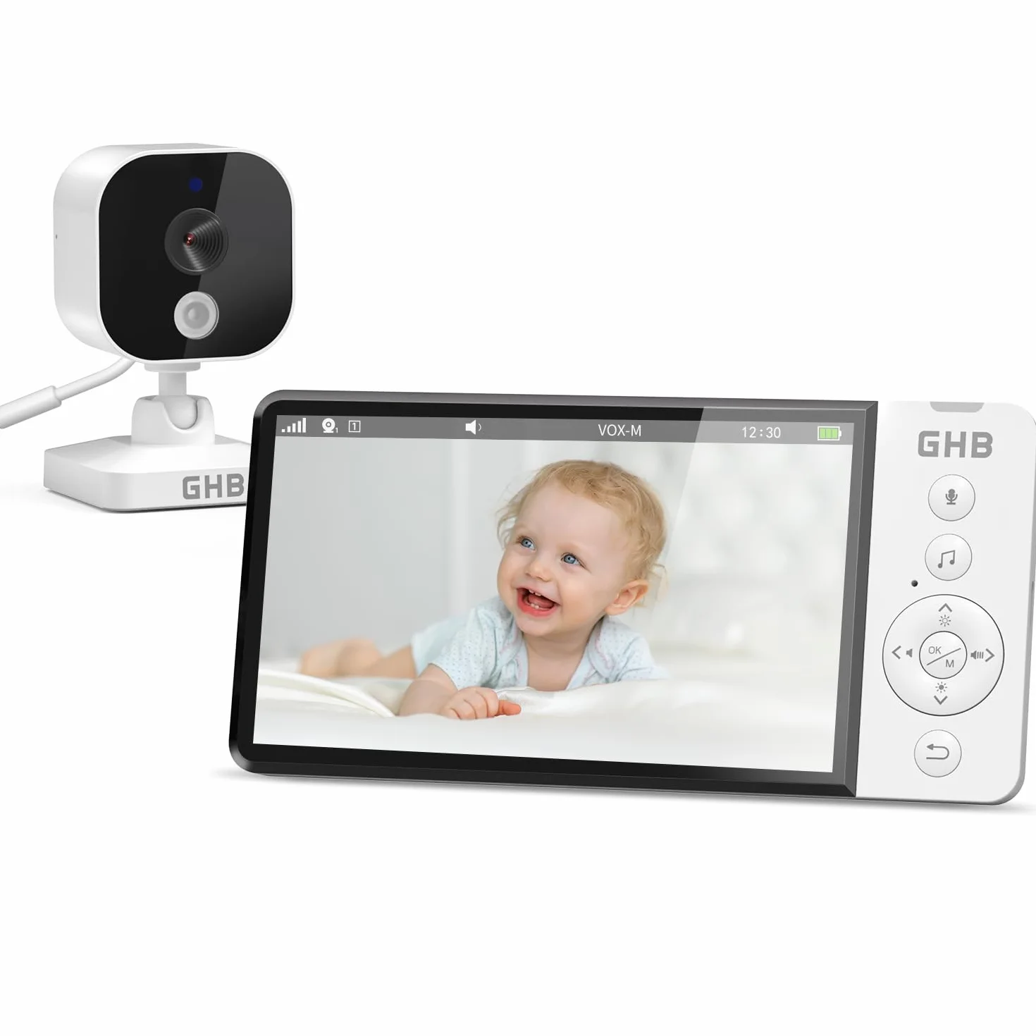 GHB Monitor dla Niemowląt z Kamerą Niania elektroniczna 5 Cali 720p HD 5000mAh Wyświetlacz IPS Tryb VOX Nocnego Widzenia Kolysanki Dwukierunkowa interkomunikacja Czujnik Temperatury