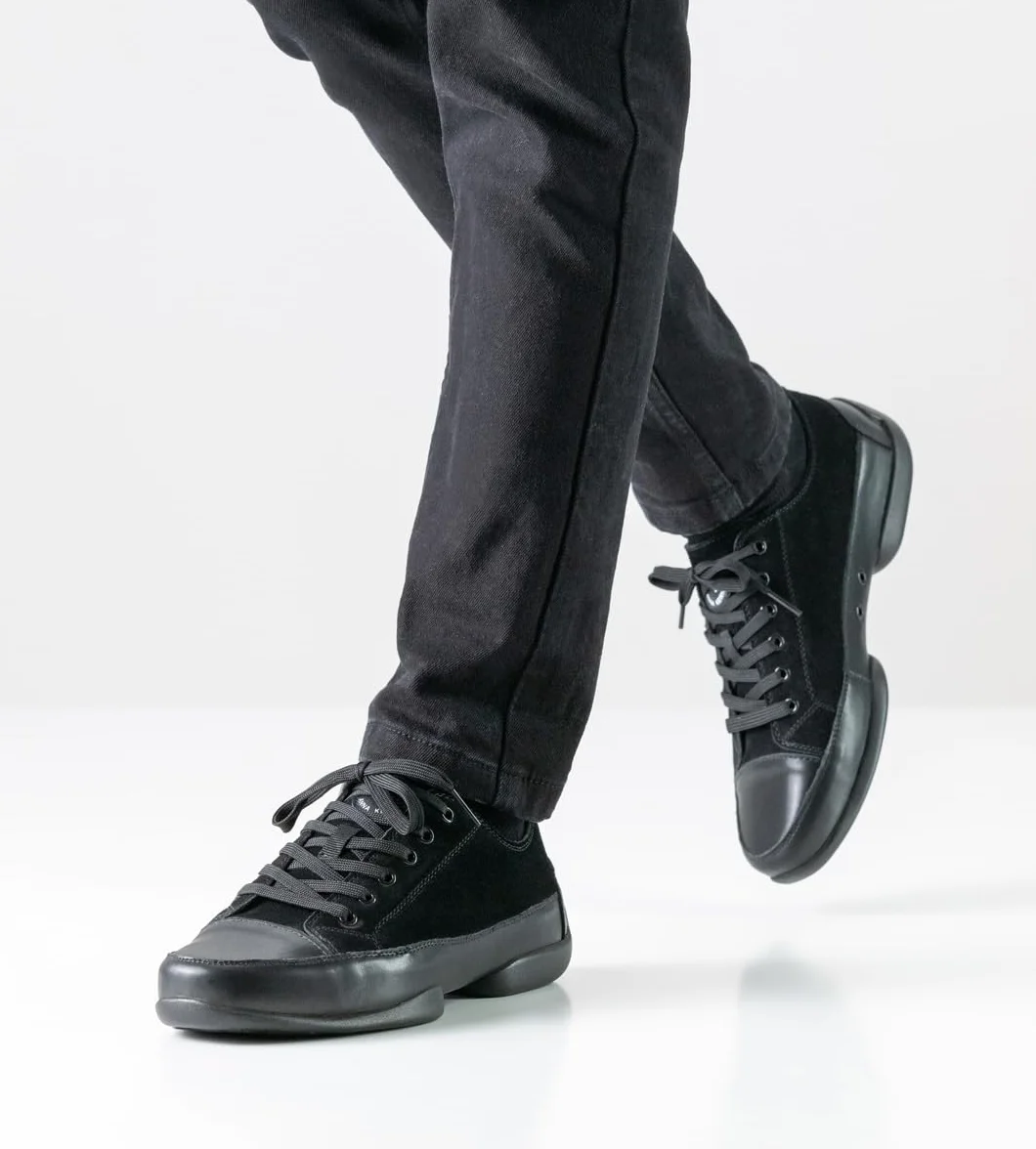 Anna Kern Męskie sneakersy Dance 4005 – skóra welurowa/skóra czarna – podzielona podeszwa PU – szerokość normalna – wymienna wkładka – 1 cm obcas Sneaker