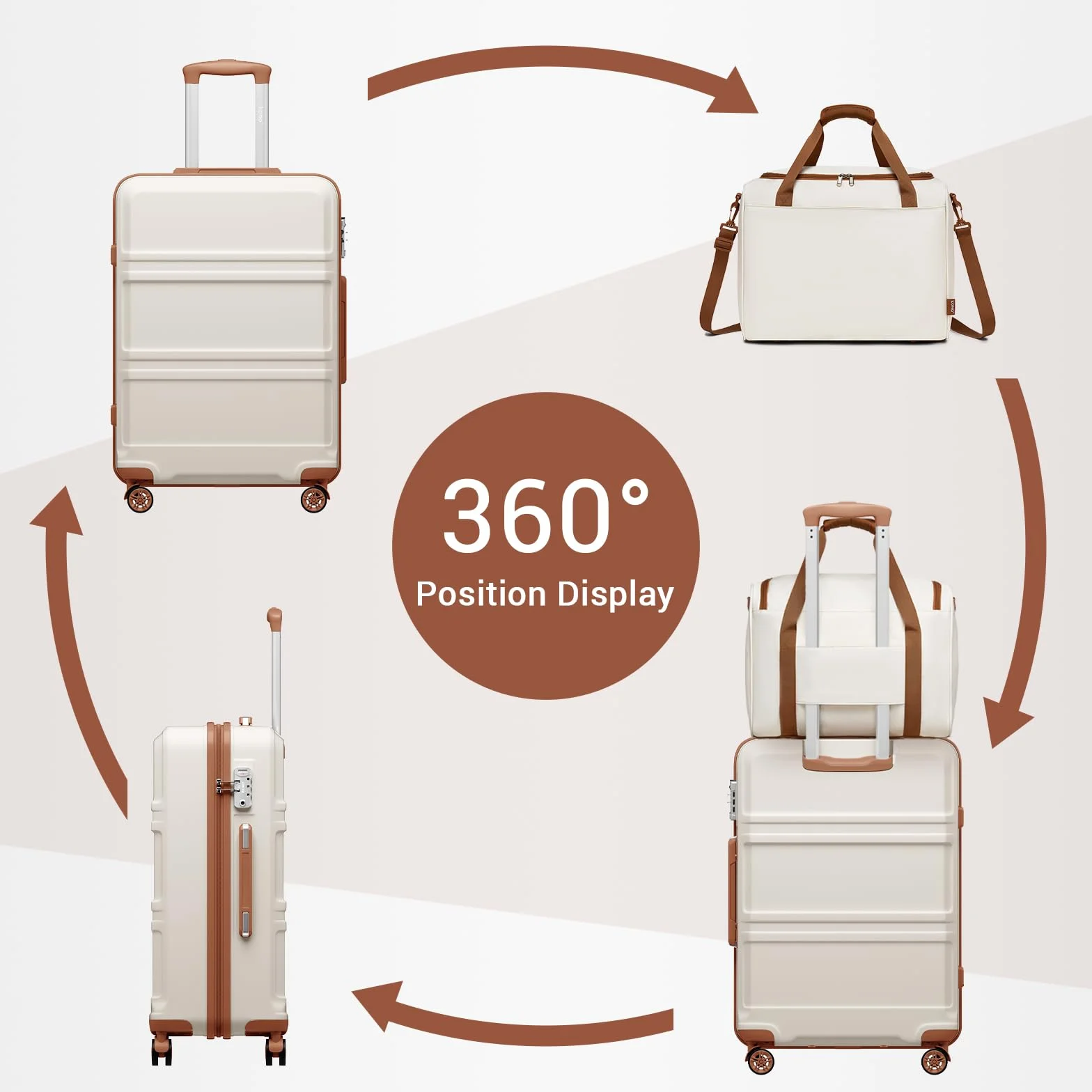 Kono Zestawy bagażowe Lekka walizka z twardą obudową ABS z zamkiem TSA + torba kabinowa Ryanair 40 x 20 x 25 cm, Kremowy, biały, 20 Inch Luggage Set, Carry on