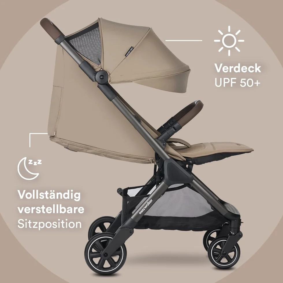 Easywalker JackeyNXT wózek dziecięcy 0-22 kg, lekki, automatycznie składany, kompatybilny z pokrowcem przeciwdeszczowym – brązowy Mocha