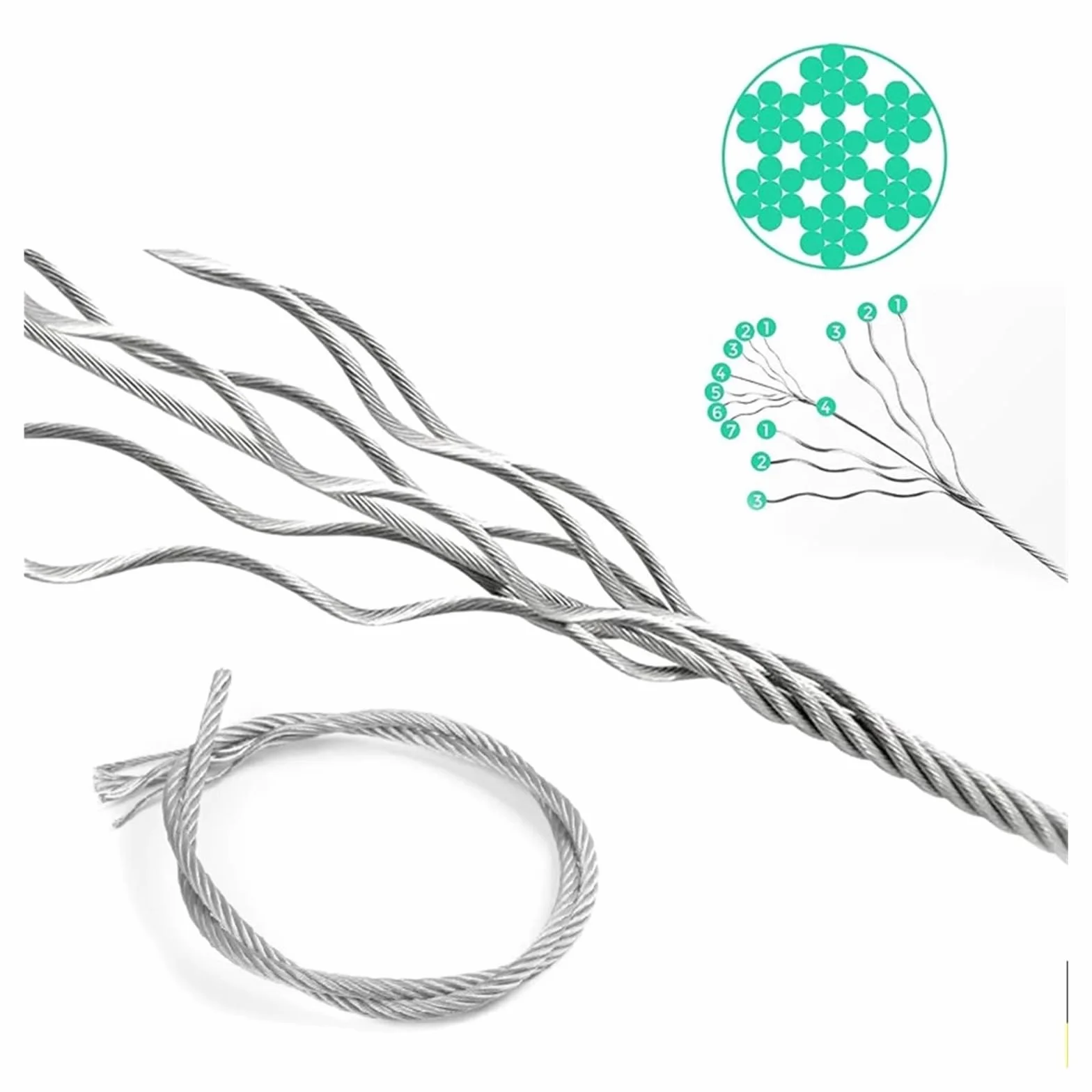 Stainless Steel Wire,Heavy Duty 10M/5M 0.5-3mm Diameter 7X7 Structure 304 Stainless Steel Wire Rope Thin Cable Softer Fishing Lifting Cable(0.5mmx10M)