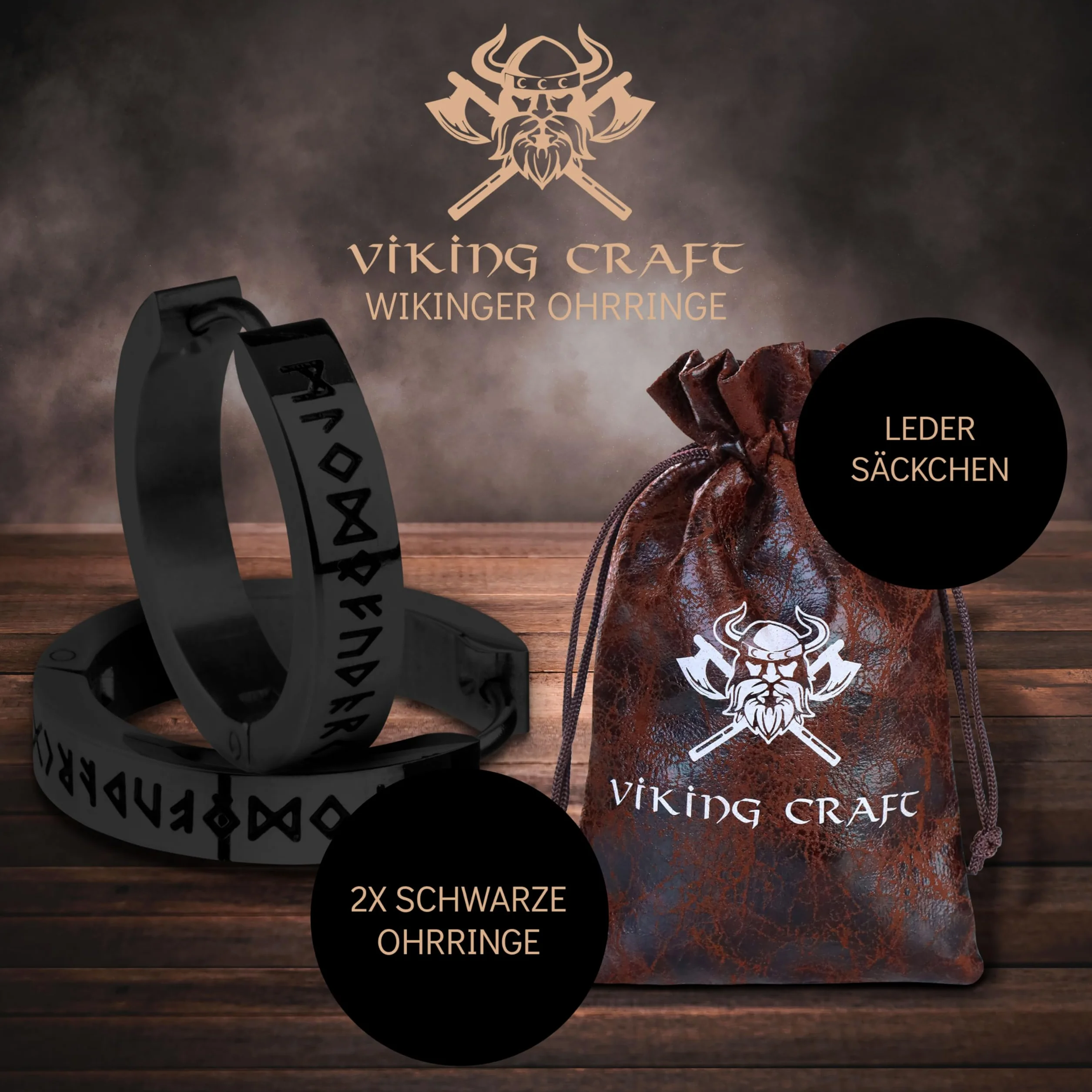 VIKING CRAFT Kolczyki Wikingów męskie ze stali nierdzewnej z runami
