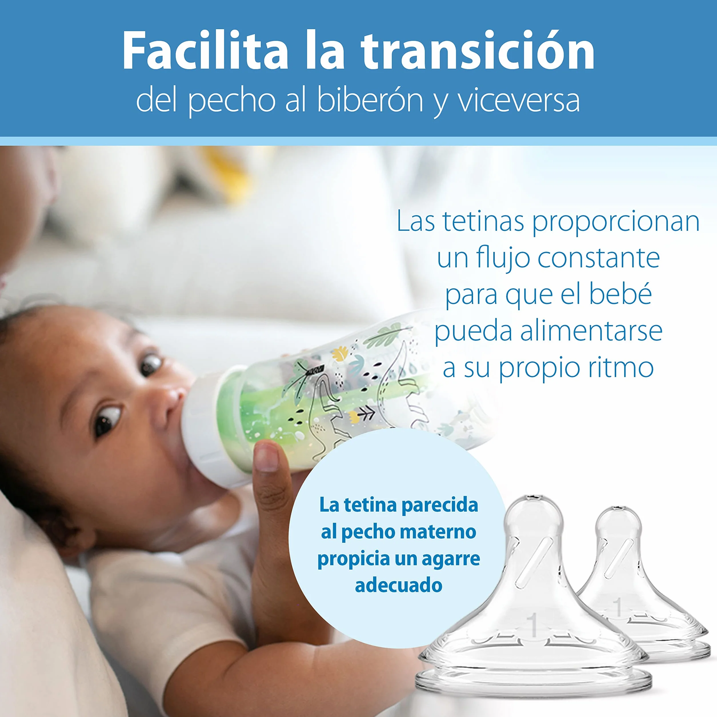 Dr. Brown's Natural Flow Anti-Colic Options+ Butelki z szeroką szyjką, 270 ml, ze smoczkiem poziomu 1, zestaw 2 szt., wzór dinozaura