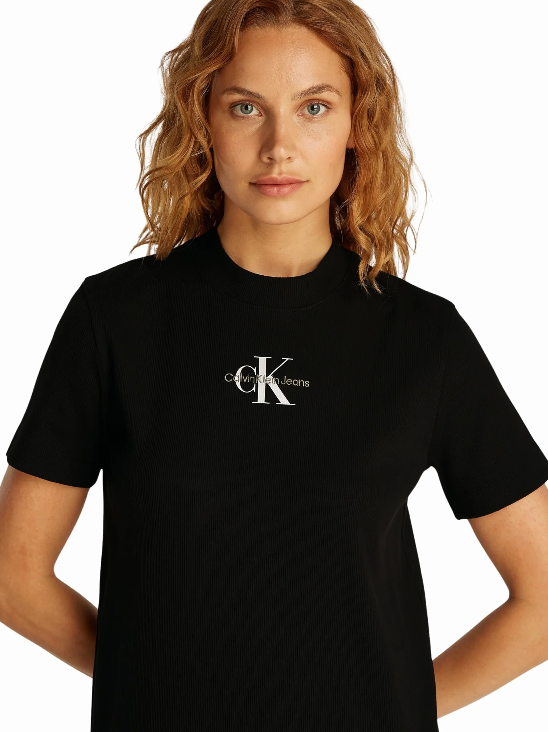 Calvin Klein Sukienka T-shirt Kobiety Monologo Long Rib Tee Dress J20j225543