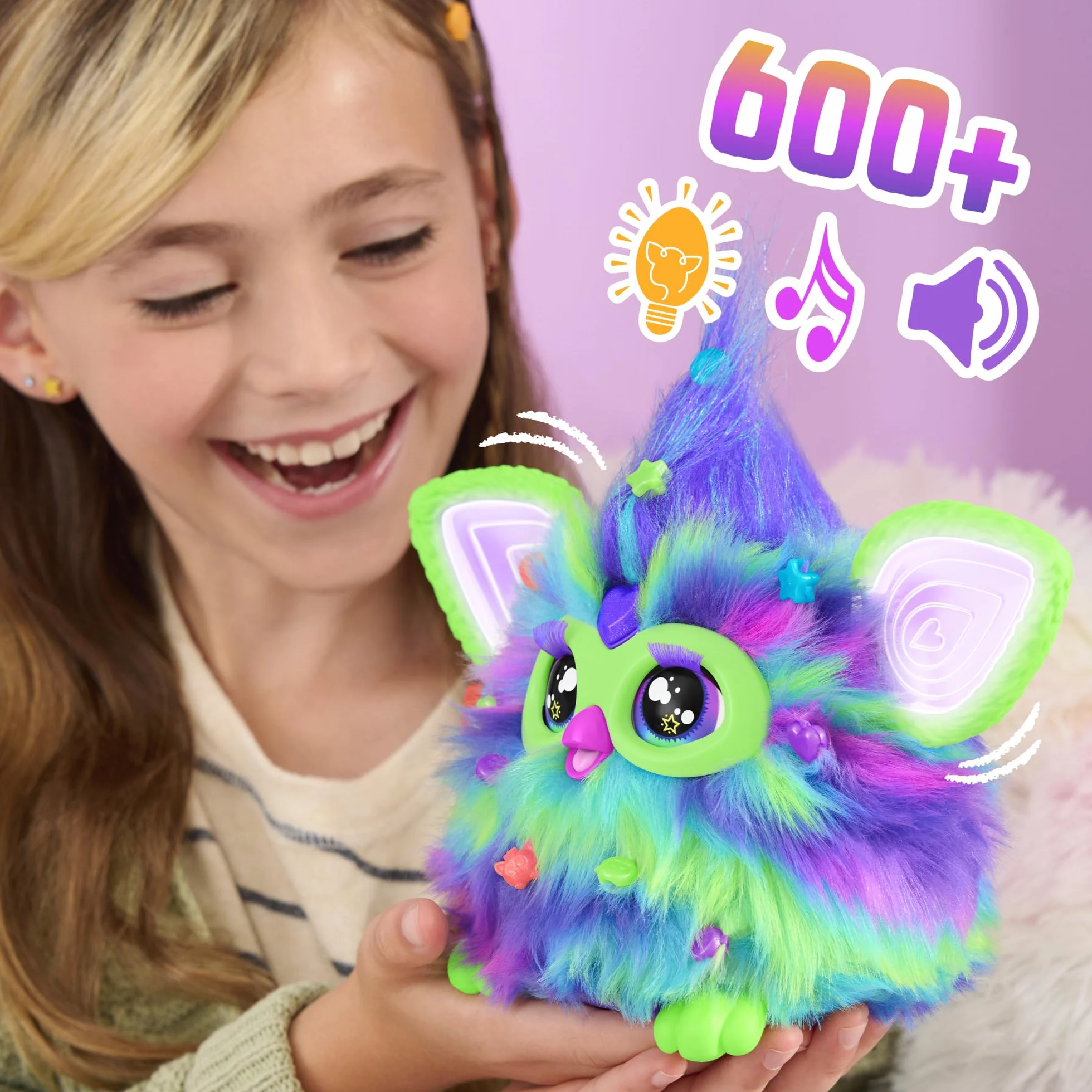 Hasbro Furby Galaxy Elektroniczna pluszowa zabawka dla dzieci i dziewczynek od 6 lat, pluszowa zabawka ze światłami, dźwiękiem i 5 trybami głosowymi, wielokolorowa zabawka świąteczna kolekcjonerska