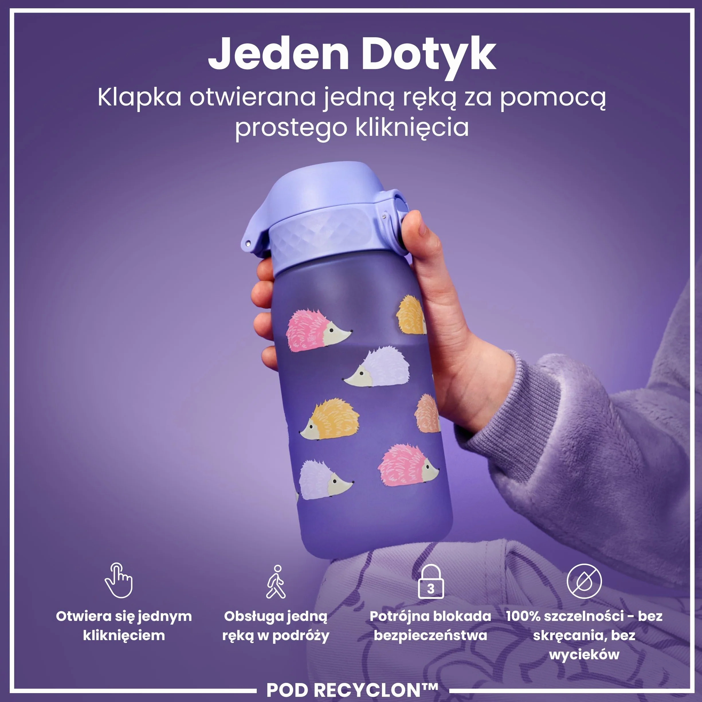 ION8 Butelka dla Dzieci, 350 ml/12 oz, Szczelna, Łatwa do Otwarcia, Bezpieczny Zamek, Można Myć w Zmywarce, Bez BPA, Uchwyt do Przenoszenia, Łatwa do Czyszczenia, Bezwonny, Jeże