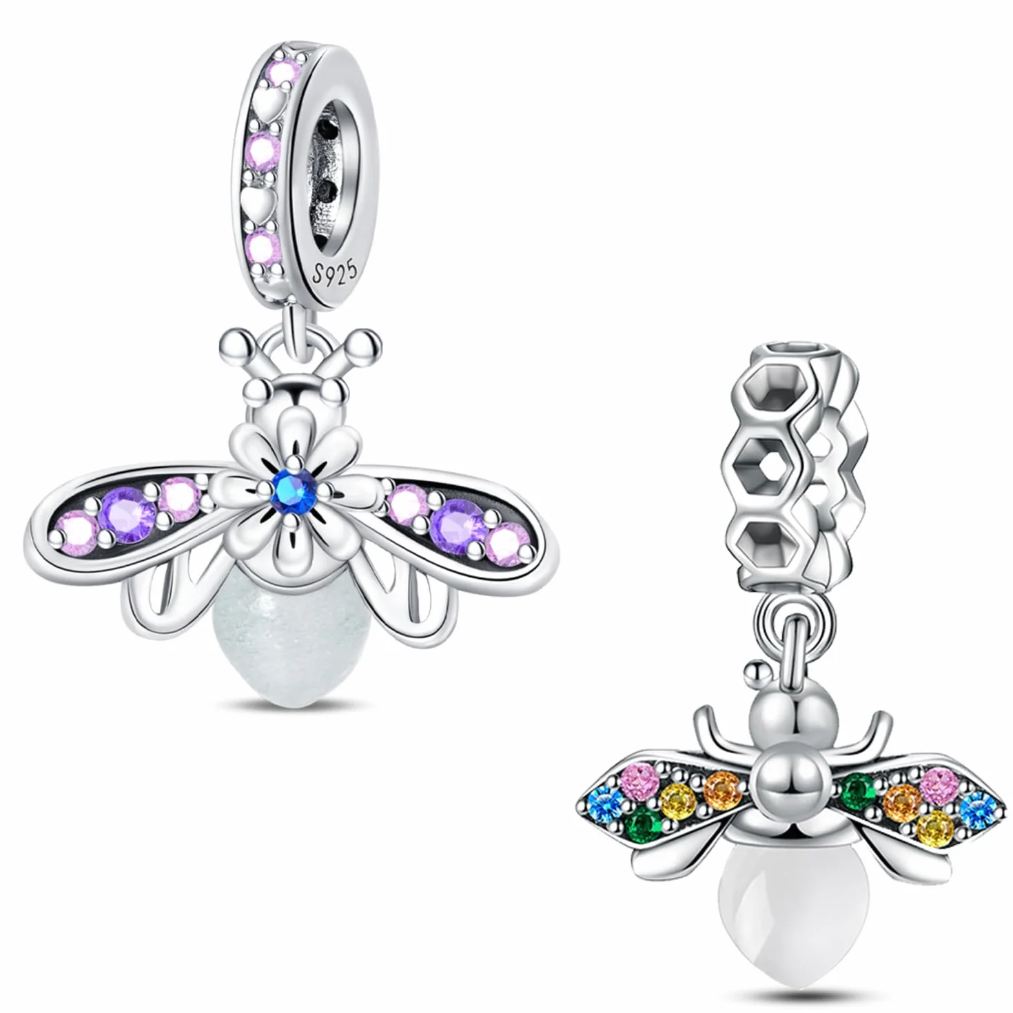 HappyStar Wisiorek charms ze srebra próby 925 do bransoletek, wisiorek typu charms, dla kobiet, kompatybilny z europejskimi bransoletkami i łańcuszkami Pandora (z koralikami dystansowymi