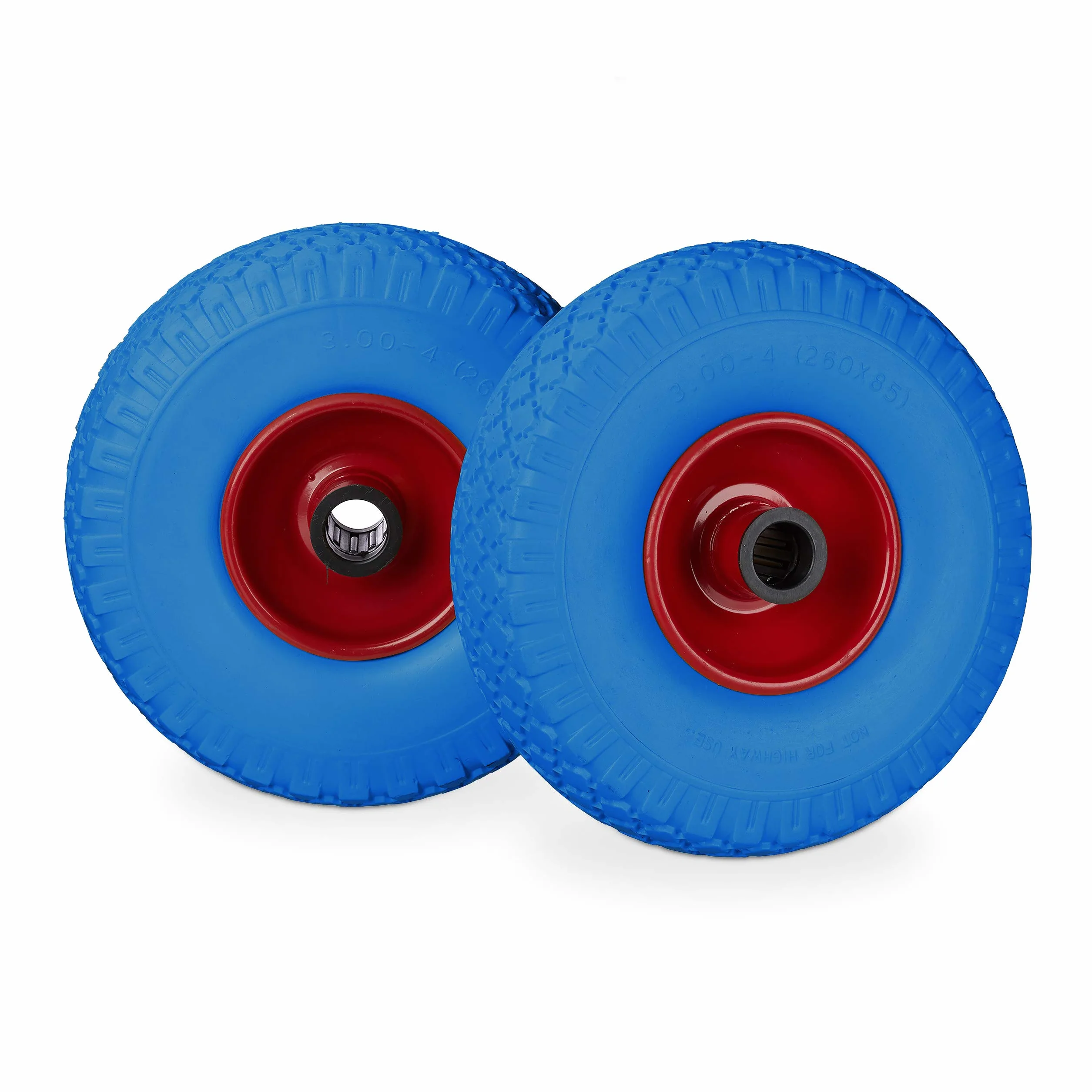 Relaxdays Zestaw opon zapasowych do ciężarówek ręcznych, płaskie, 3.00-4 koła z pełnej gumy, oś 25 mm, 100 kg, 260 x 85 mm, niebiesko-czerwone
