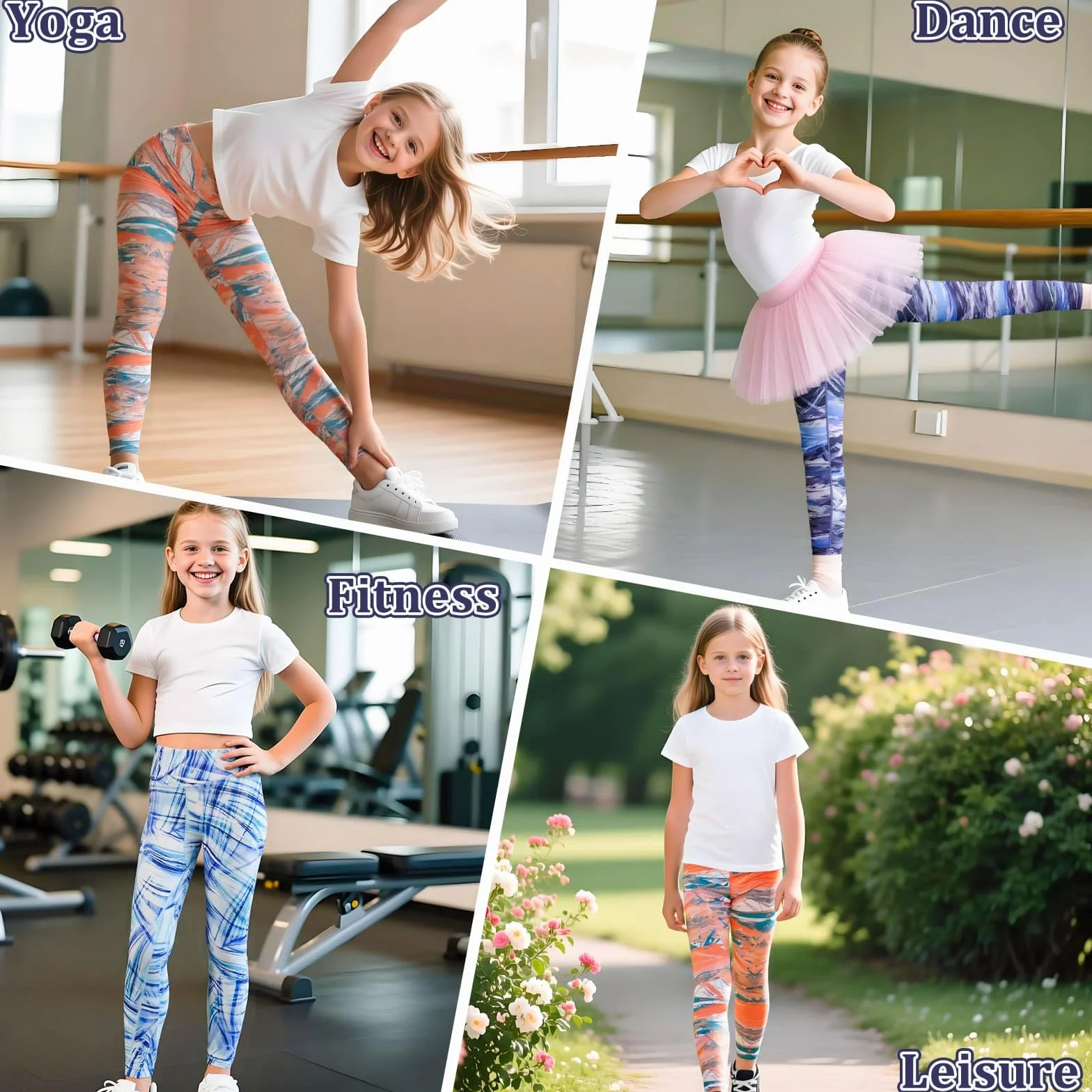 Dziewczęce legginsy sportowe długie kolorowe drukowane elastyczne joga gimnastyka taniec fitness dla dzieci 6-13 lat