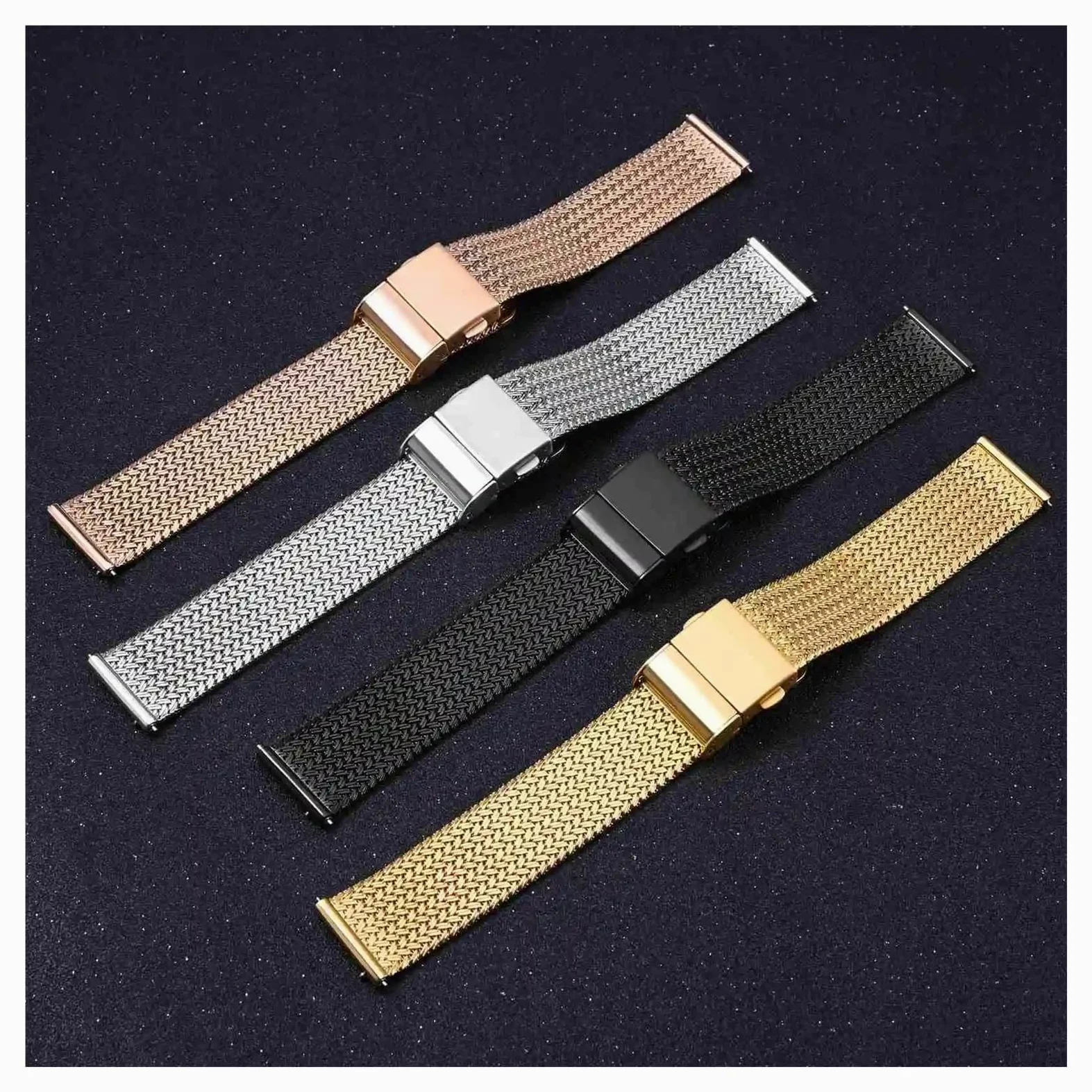 Metal Watch Bands 316L Stainless Steel 14mm 16mm 18mm 20mm 22mm Woven Mesh Quick Release Straps for Men and Women