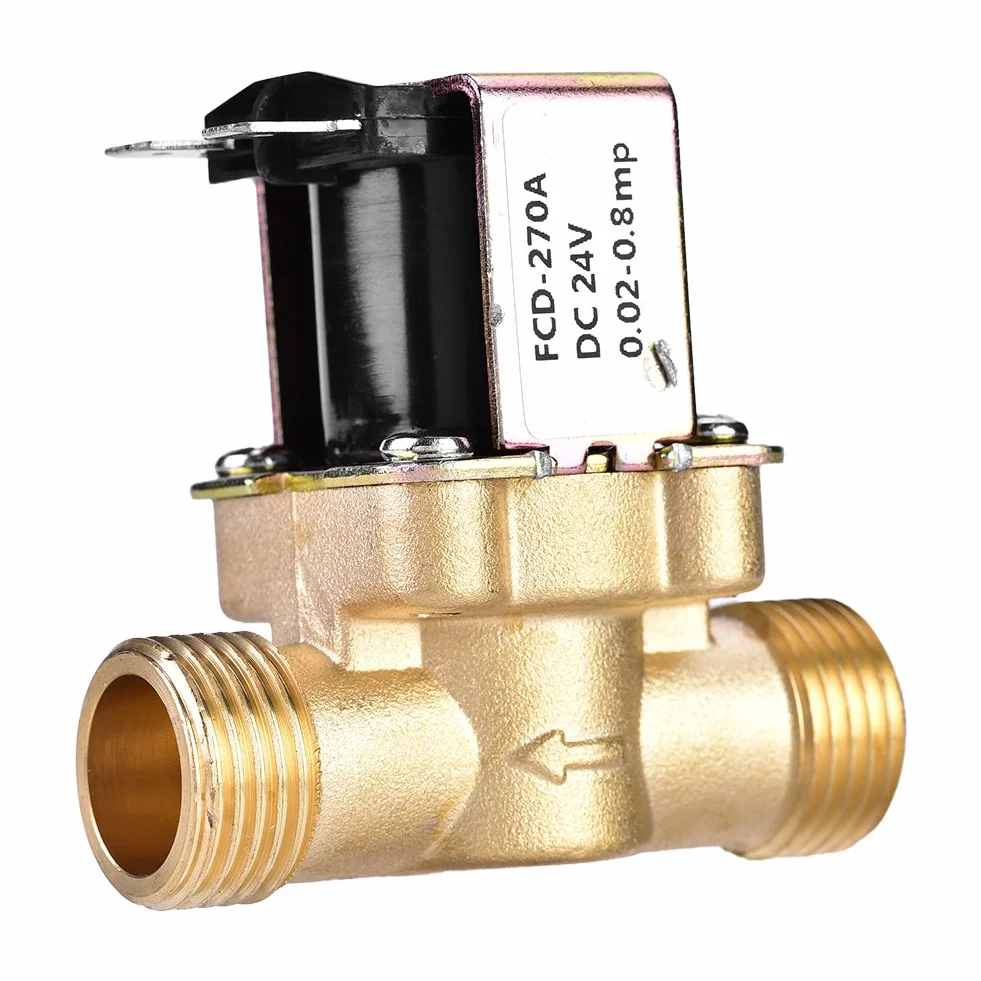 Zawór elektromagnetyczny z mosiądzu, 1/2 "DC 24V Normalnie zamknięty regulator wody. Brak poboru mocy. Elektrozawór sterujący z mosiądzu do kontroli przepływu wody