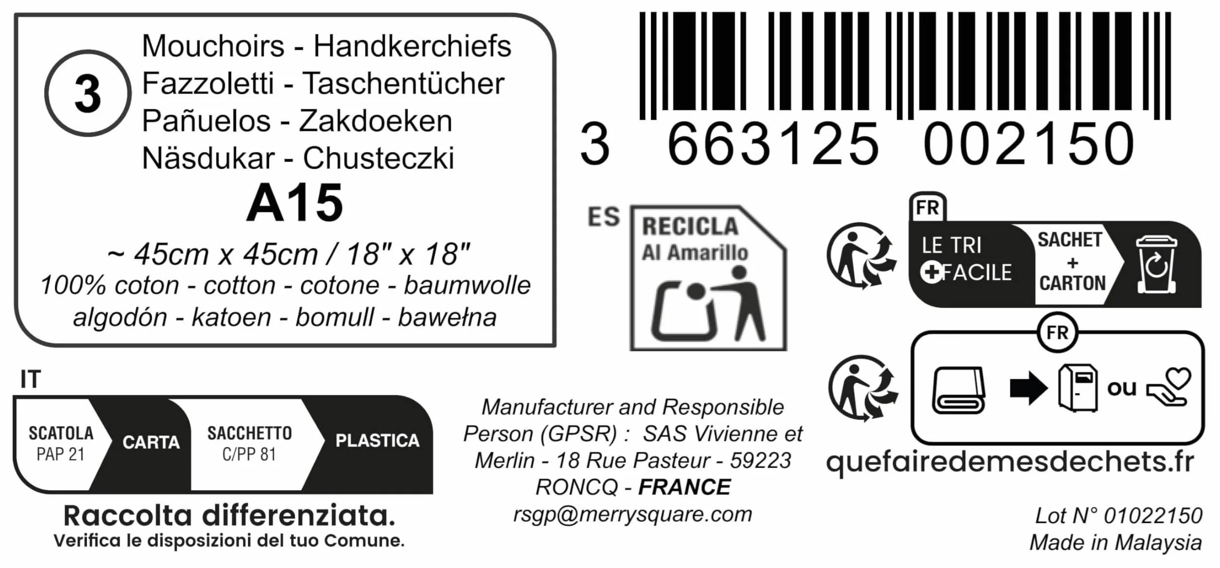 Chusteczki męskie Premium 100% bawełna czesana - 45cm x 45cm - 3 sztuki - model A15