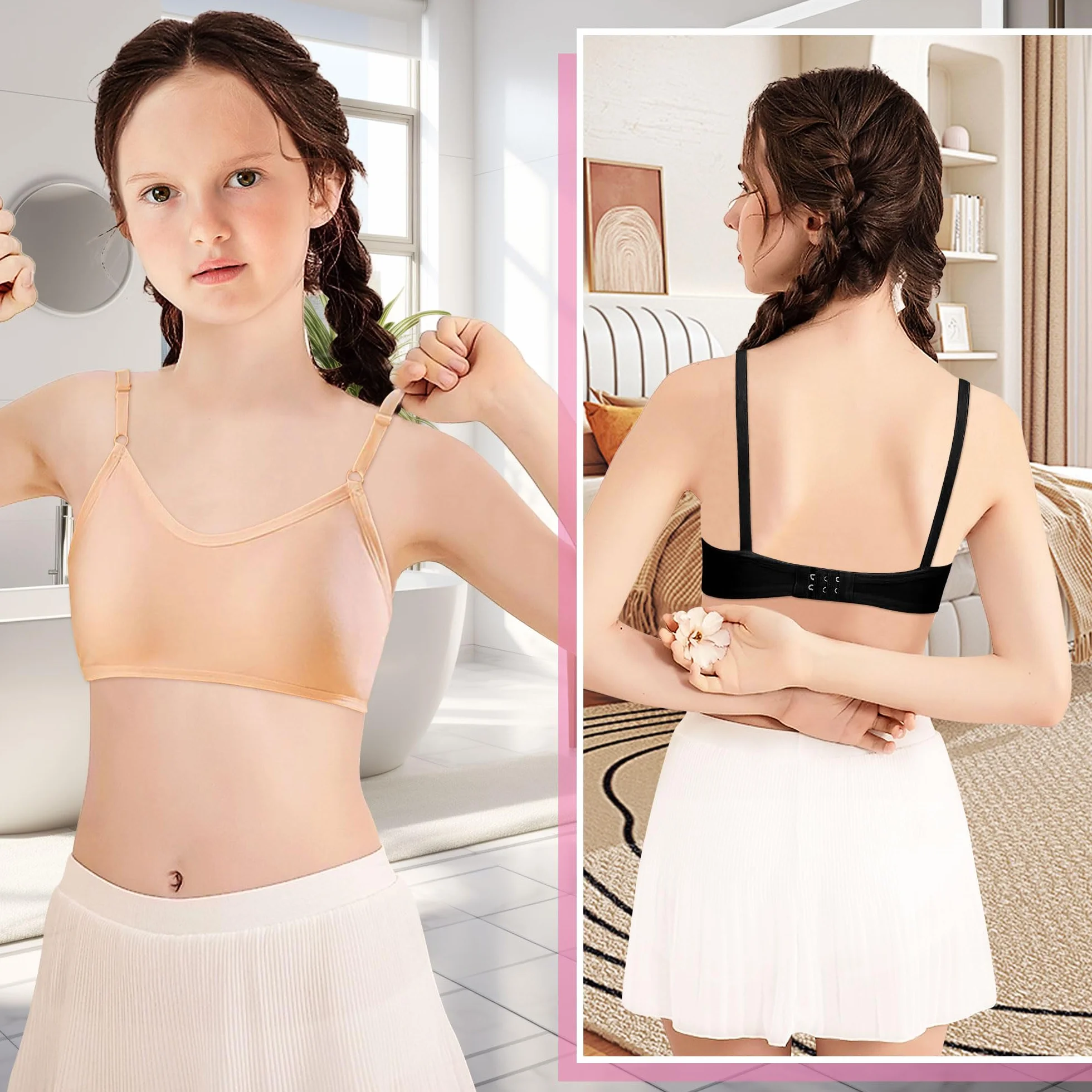 Bustier Meisjes BHS Katoenen 4-pak Sport Braletka regulowana opaska na ramię Zonder Beugel zestaw biustonosz 10-16 lat Veelkleurig