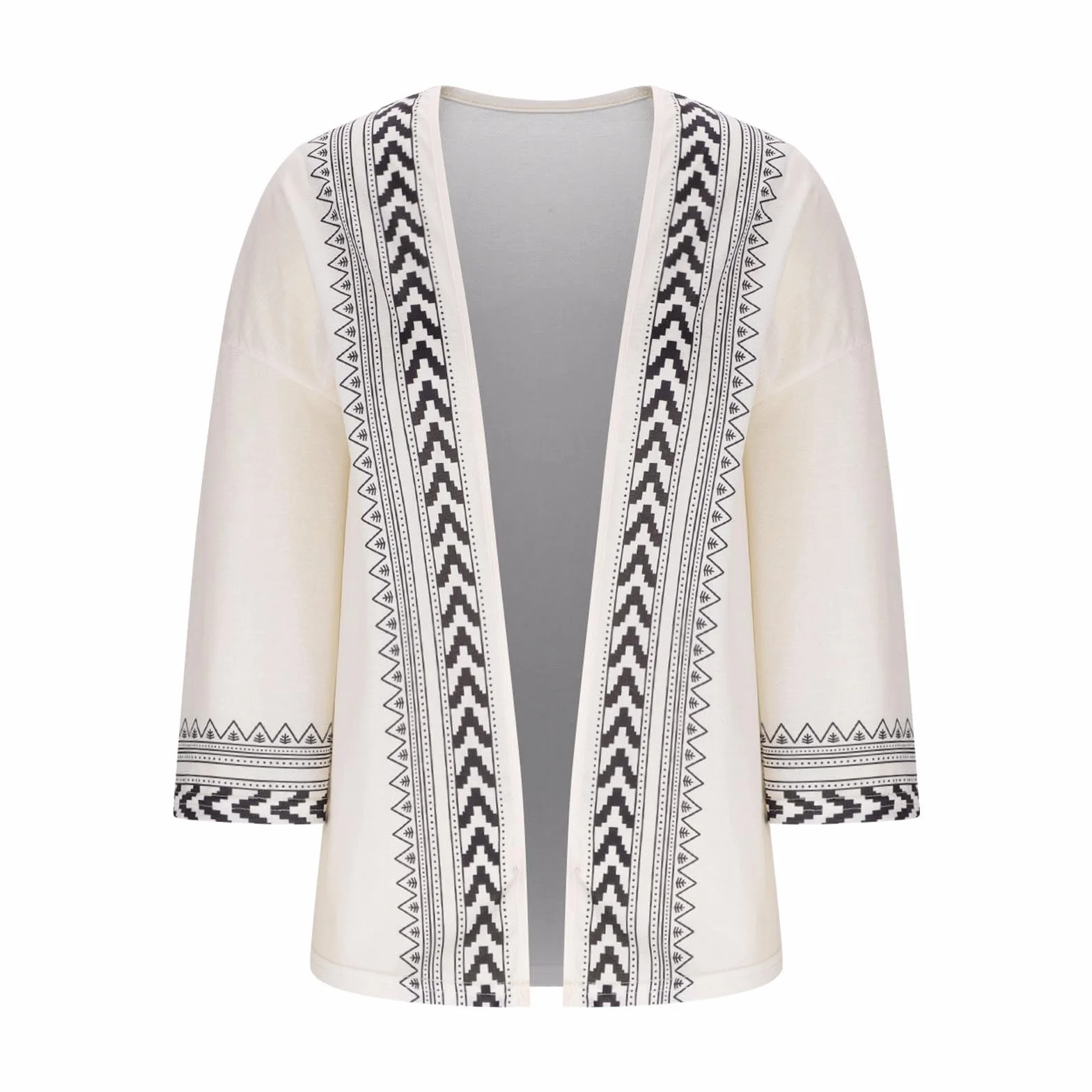 Boho Kimono Kardigan Damski Lekki Sheer Siatkowy Szyfonowy Okrycie, Geometryczny Nadruk Otwarty Przód Luźny Casual Szal Letni Top