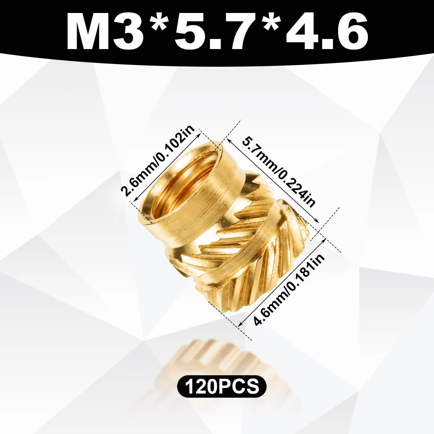 120 Szt. Drukowanie 3D Nakretki Mosiezne, M3x5.7x4.6mm Gwintowane Wkladki Termiczne Radelkowane Nakretki Mosiezne Nakretka do Osadzania Ciepla do Czesci do Druku 3D Obudowa z Tworzywa Sztucznego